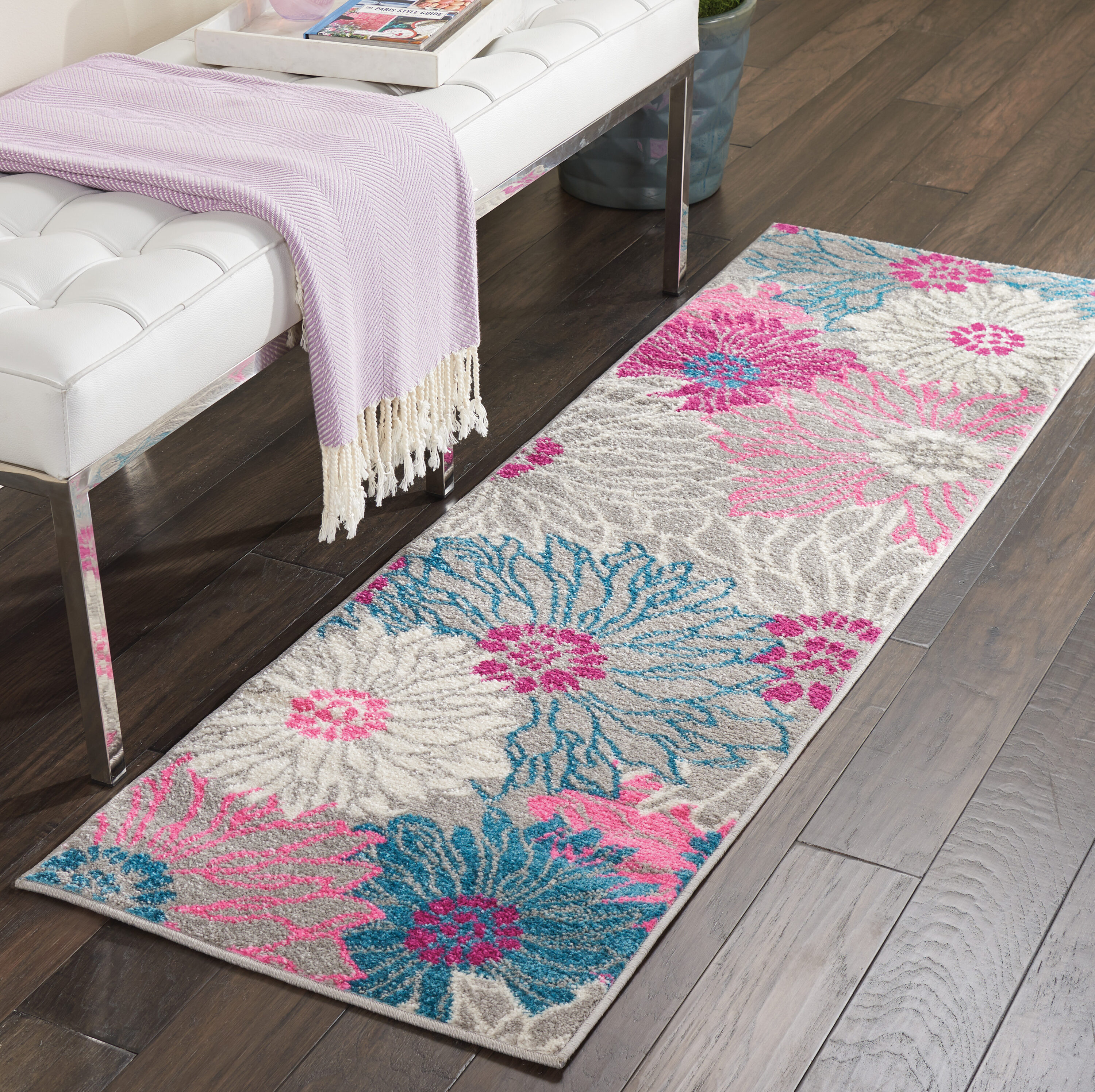 Nourison 99446403131 Passion 2 x 6 (ft) Loomed Polypropylene Grey Rectangular Indoor Floral/Botanical Area rug