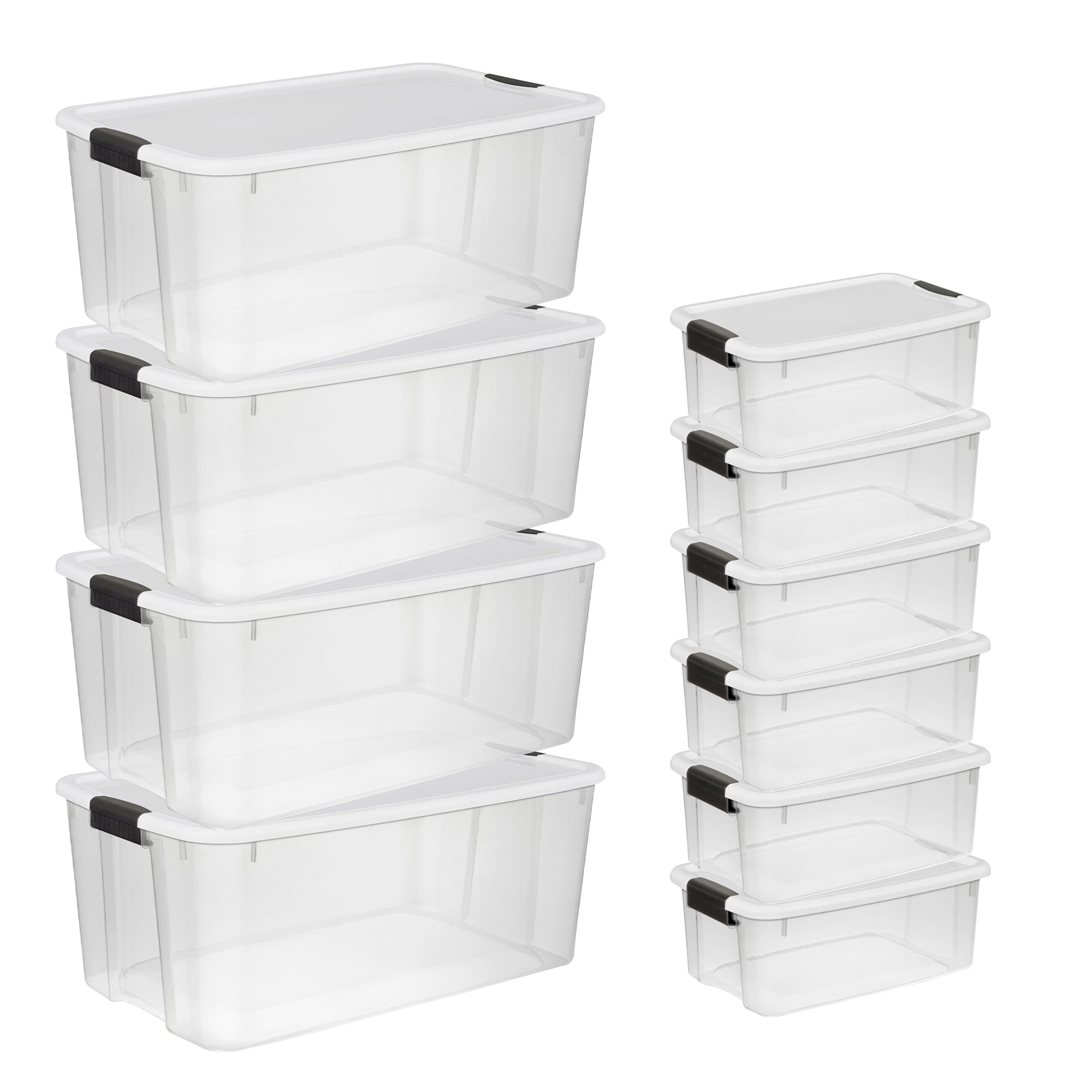 Sterilite 116 Qt Ultra Latch Box, Stackable Storage Bin with Lid, Plastic  Container with Heavy Duty Latches to Organize, Clear and White Lid, 4-Pack