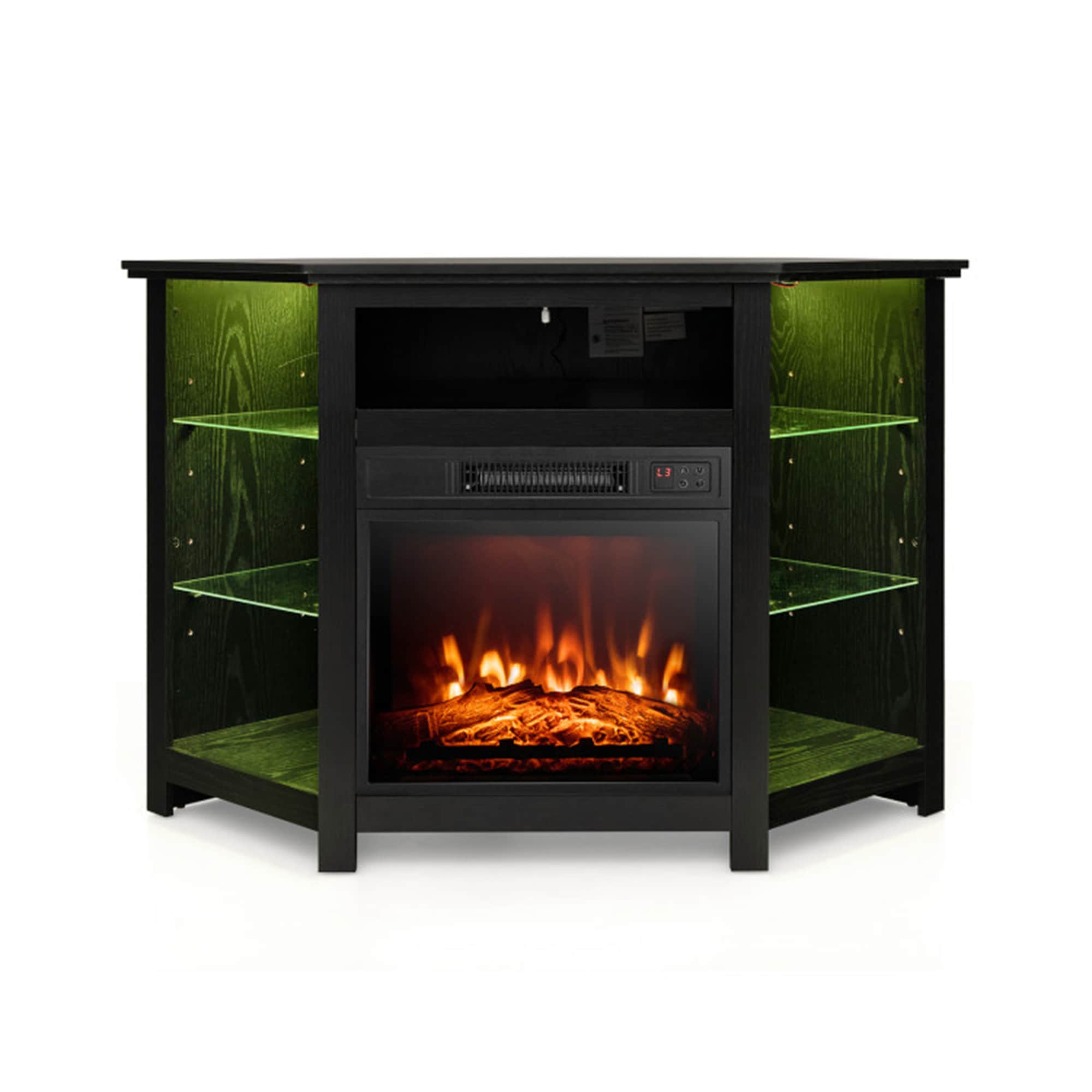 Mondawe MO-WE89410 45-Inches W Black TV Stand with Fan-forced Corner Electric Fireplace with Remote Control Included