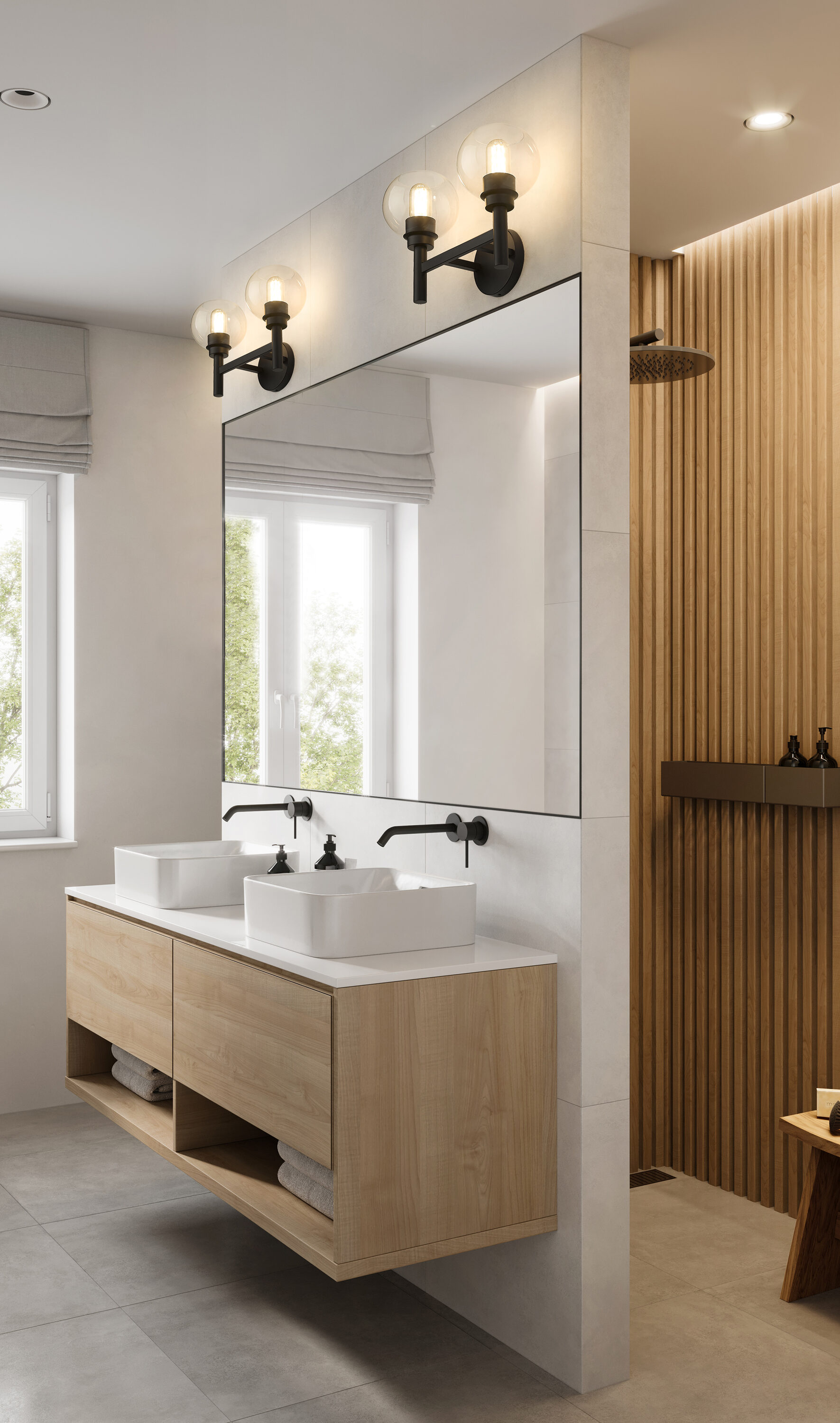 Contemporary Matte Black 2-Light Vanity Sconce with Clear Glass