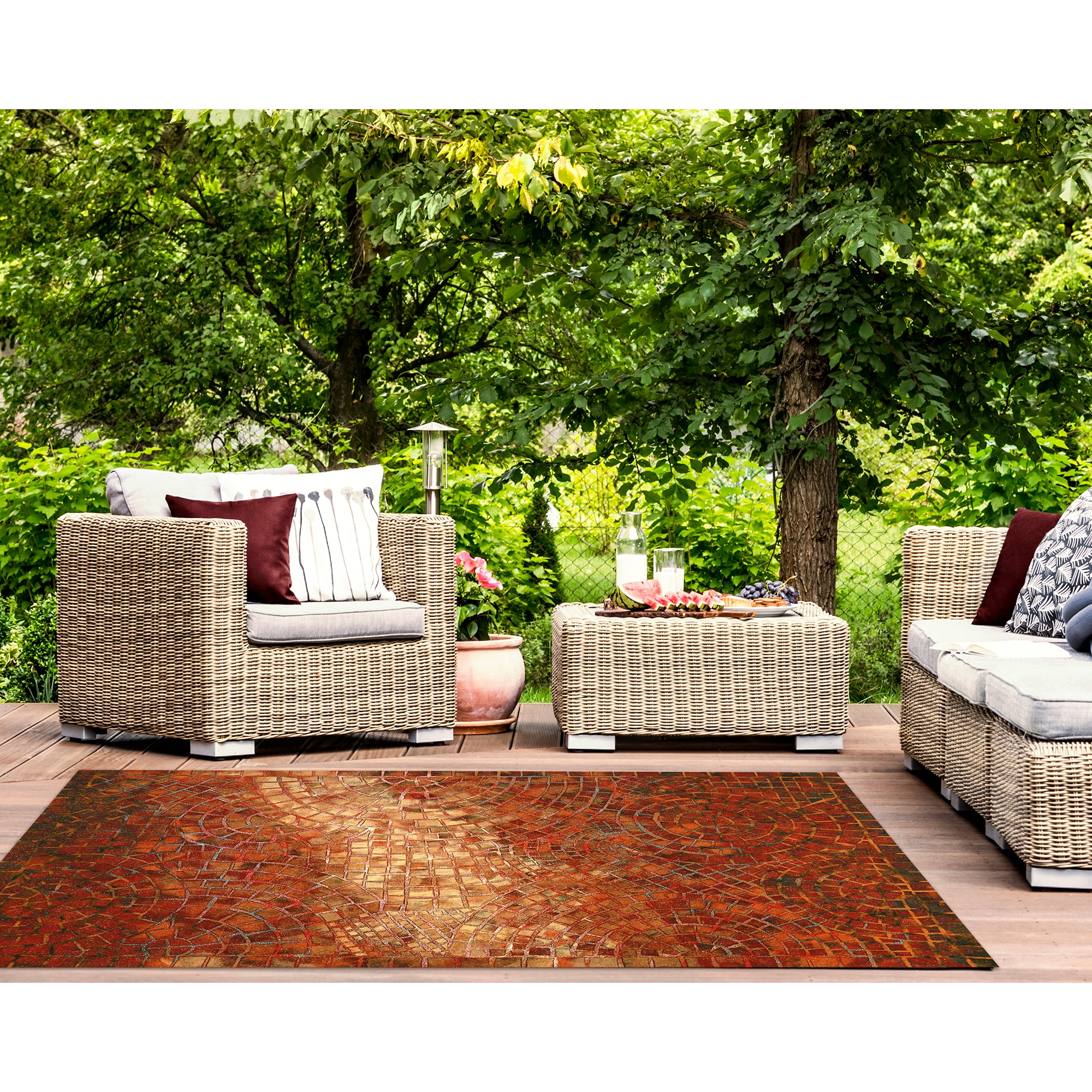 Liora Manne VHI80325724 Visions V 8 x 10 (ft) Polyester Red Rectangular Indoor/Outdoor Geometric Moroccan Area rug