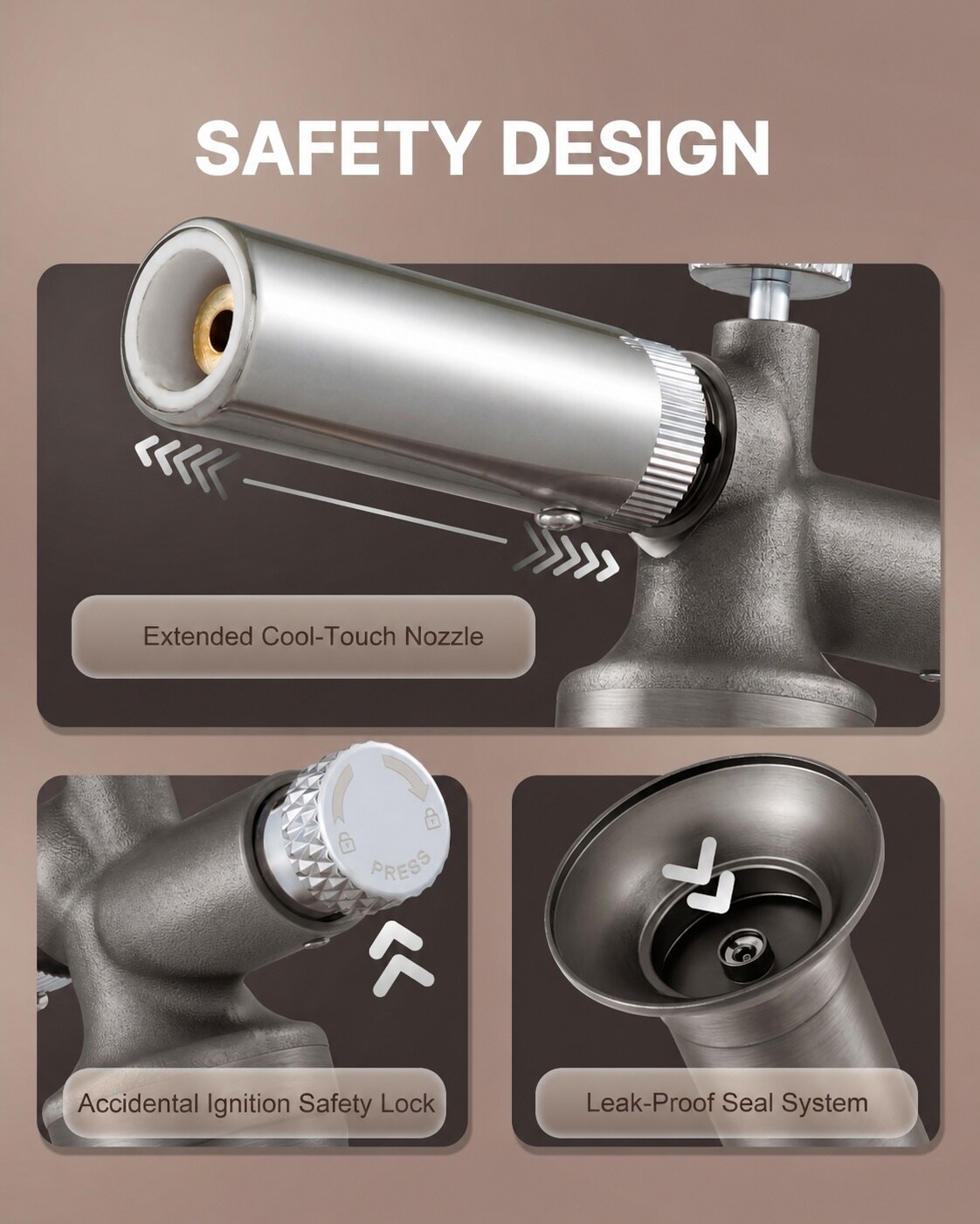 JVFCXXV Butane Torch Lighter Copper Gray Dual Flame Adjustable Culinary ...