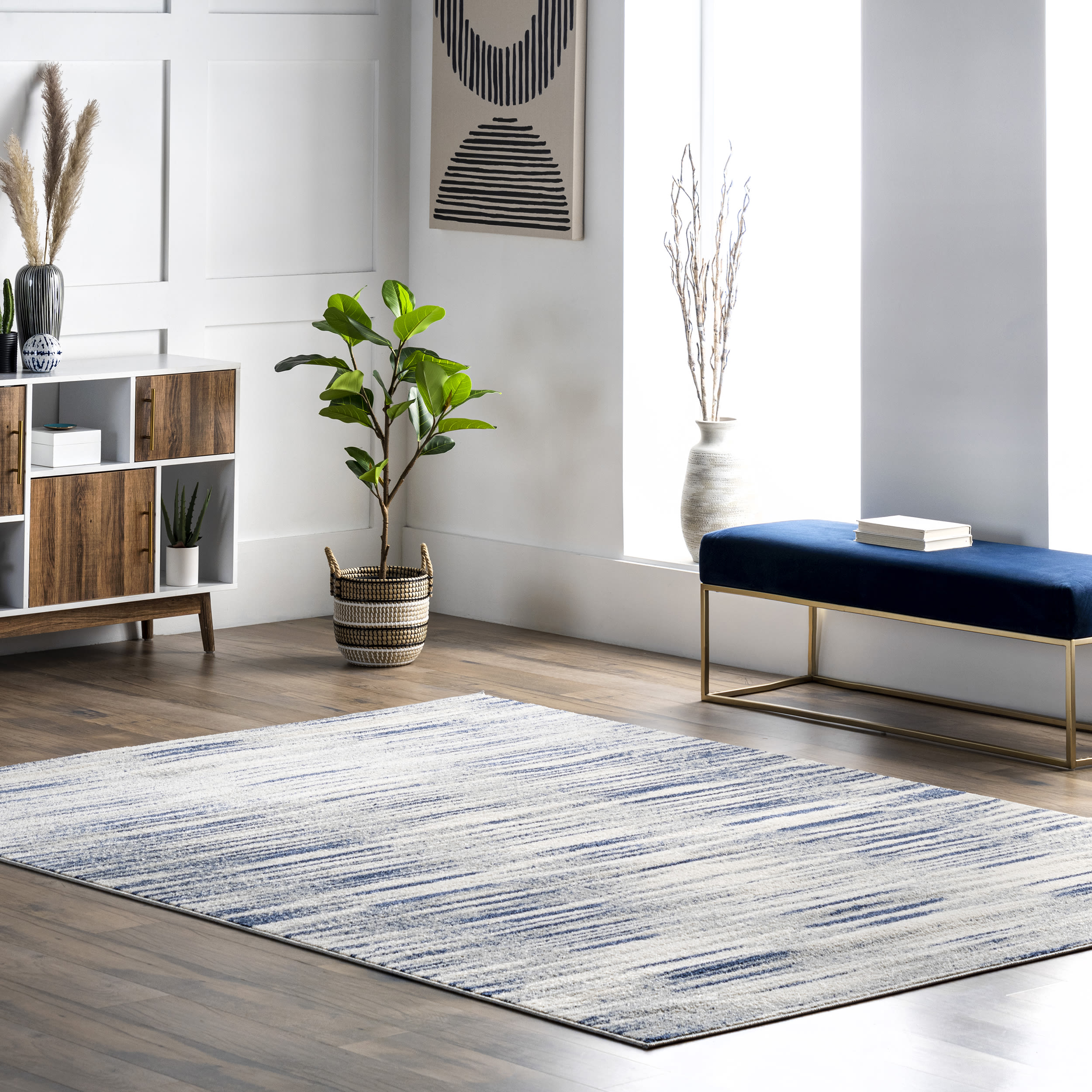 nuLOOM BDSM33A-6709 Smoky 6 x 9 (ft) Loomed Polypropylene Blue Rectangular Indoor Abstract Area rug
