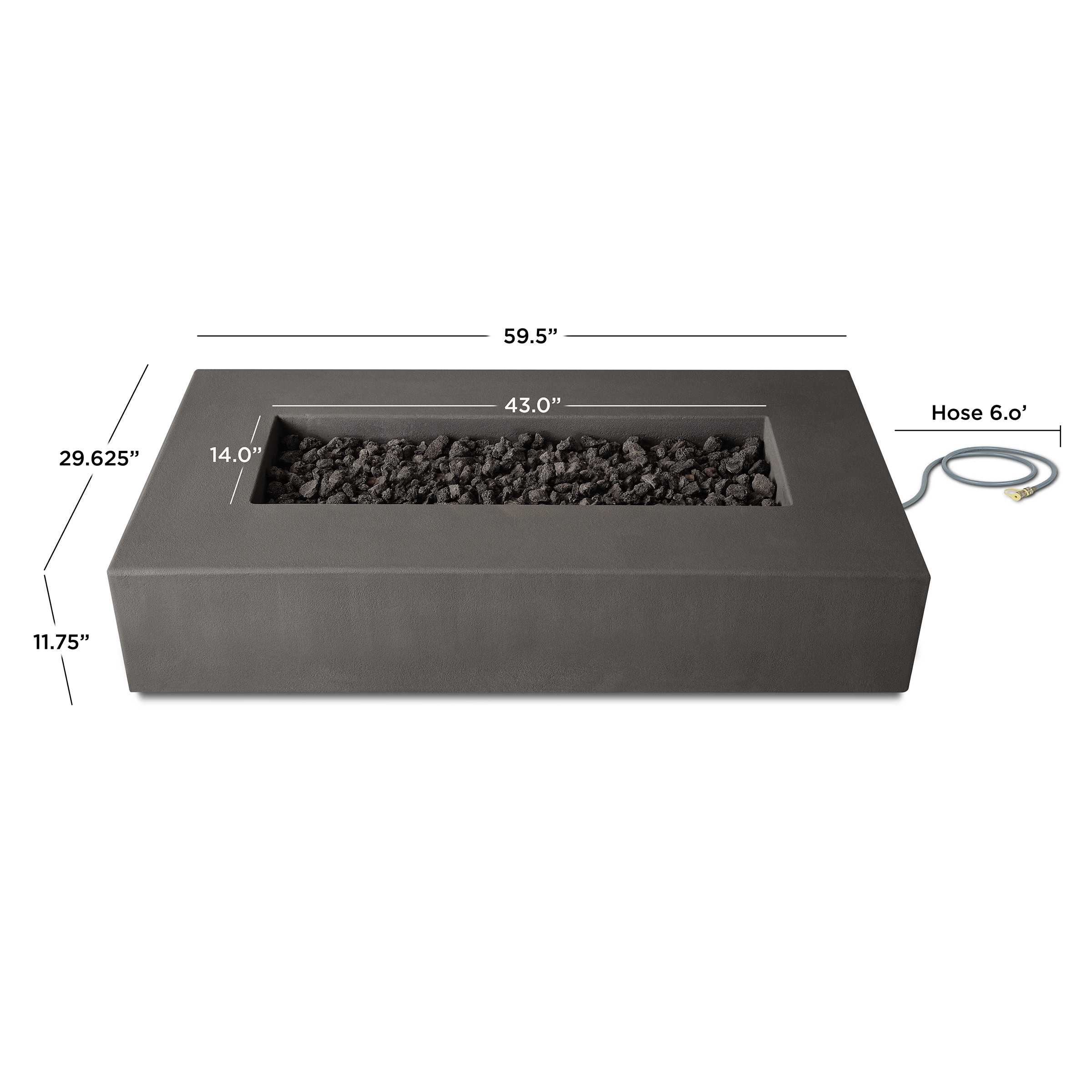 Carbon Gray 72" Rectangular Concrete Gas Fire Pit Table