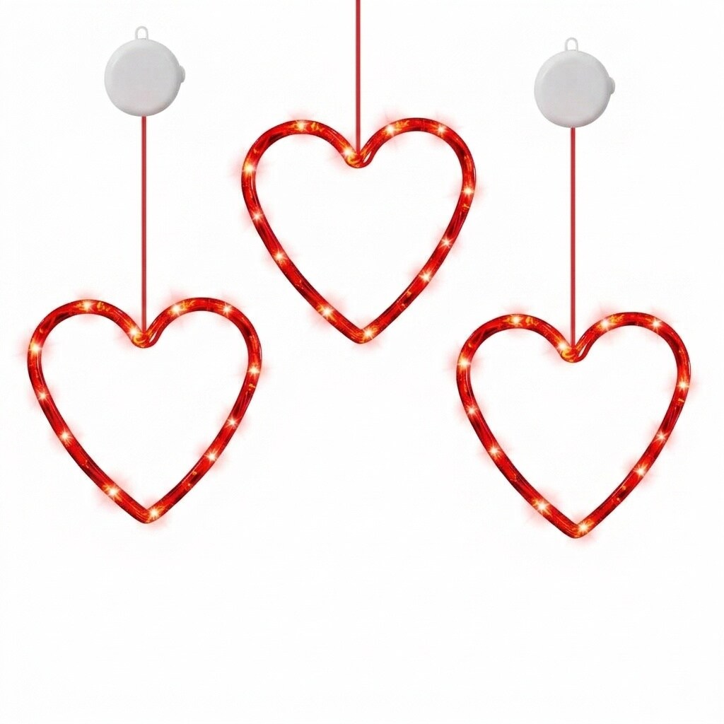 AOIZGMY  3 pack Valentines Day window lights with timer red heart shaped LED silhouette lamp for indoor home fireplace bedroom decor