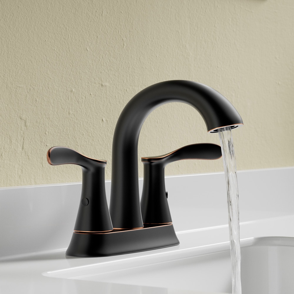 allen + roth F51A1120OB Rika Oil Rubbed Bronze 4-in centerset 2-handle WaterSense High-arc Residential Handle Bathroom Sink Faucet with Drain