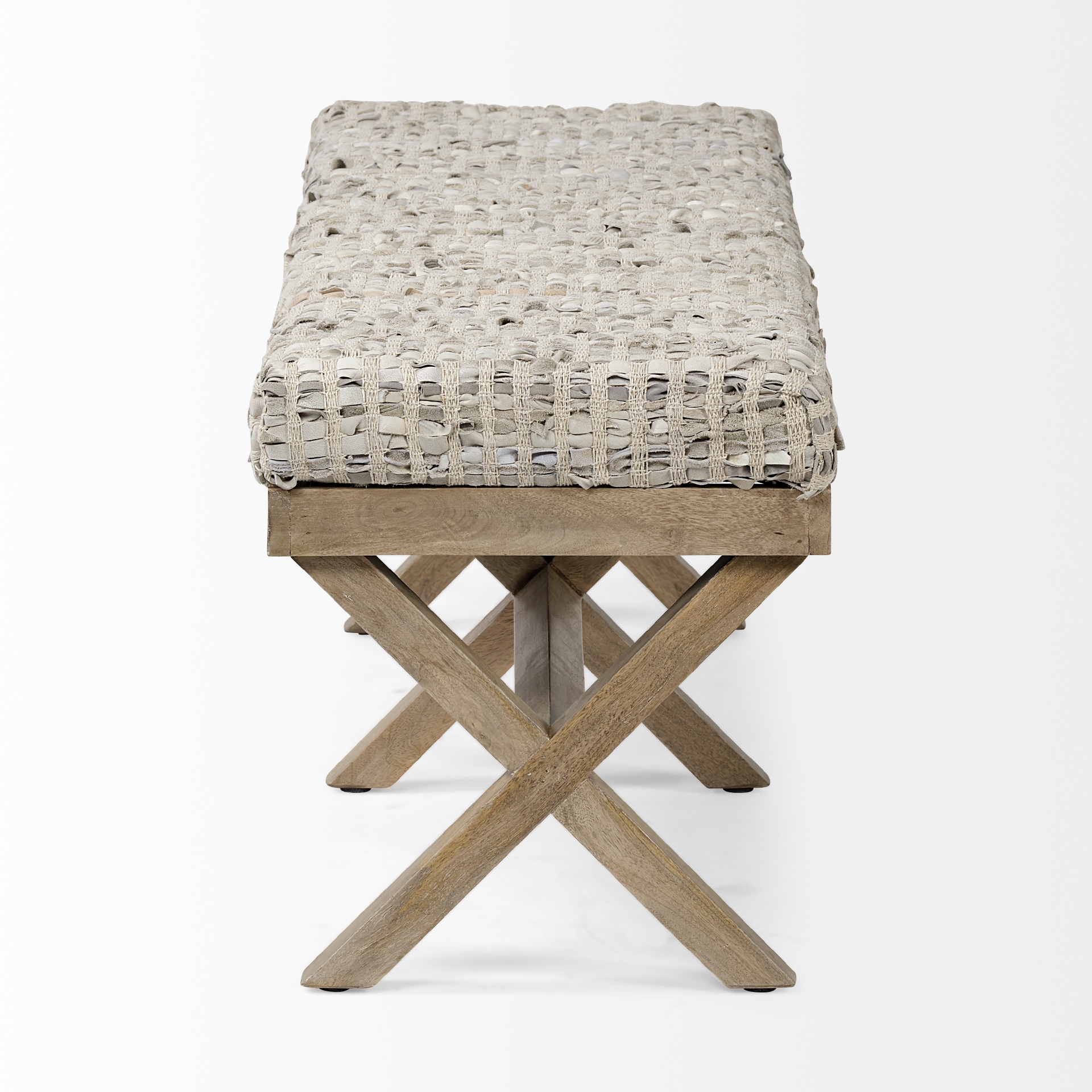 Solis II Light Brown Mango Wood and Beige Woven Leather Accent Bench