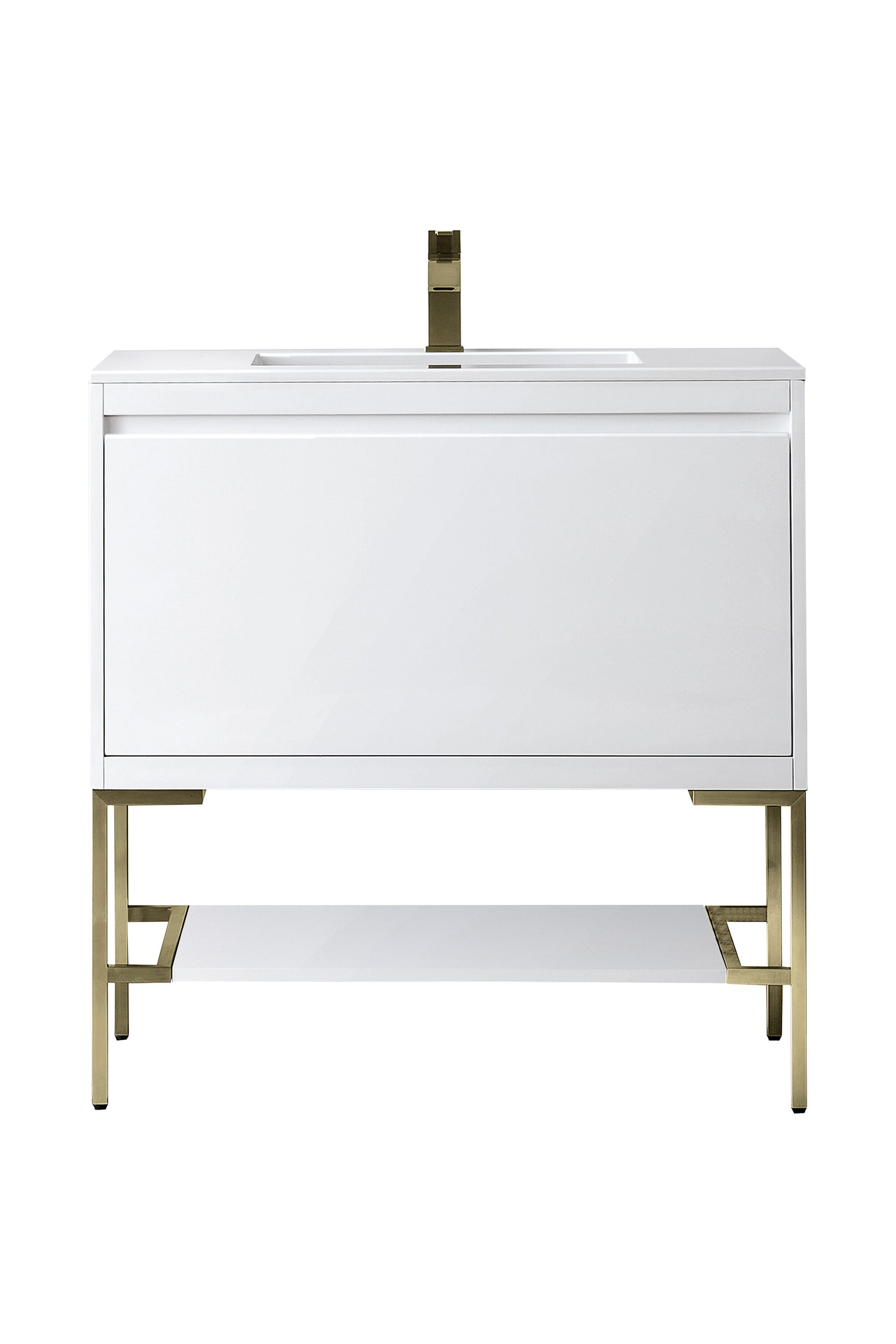 James Martin Vanities 805-V35.4-GW-CB-GW Mantova 35-in Glossy White Single Sink Bathroom Vanity with Glossy White Engineered Stone Top