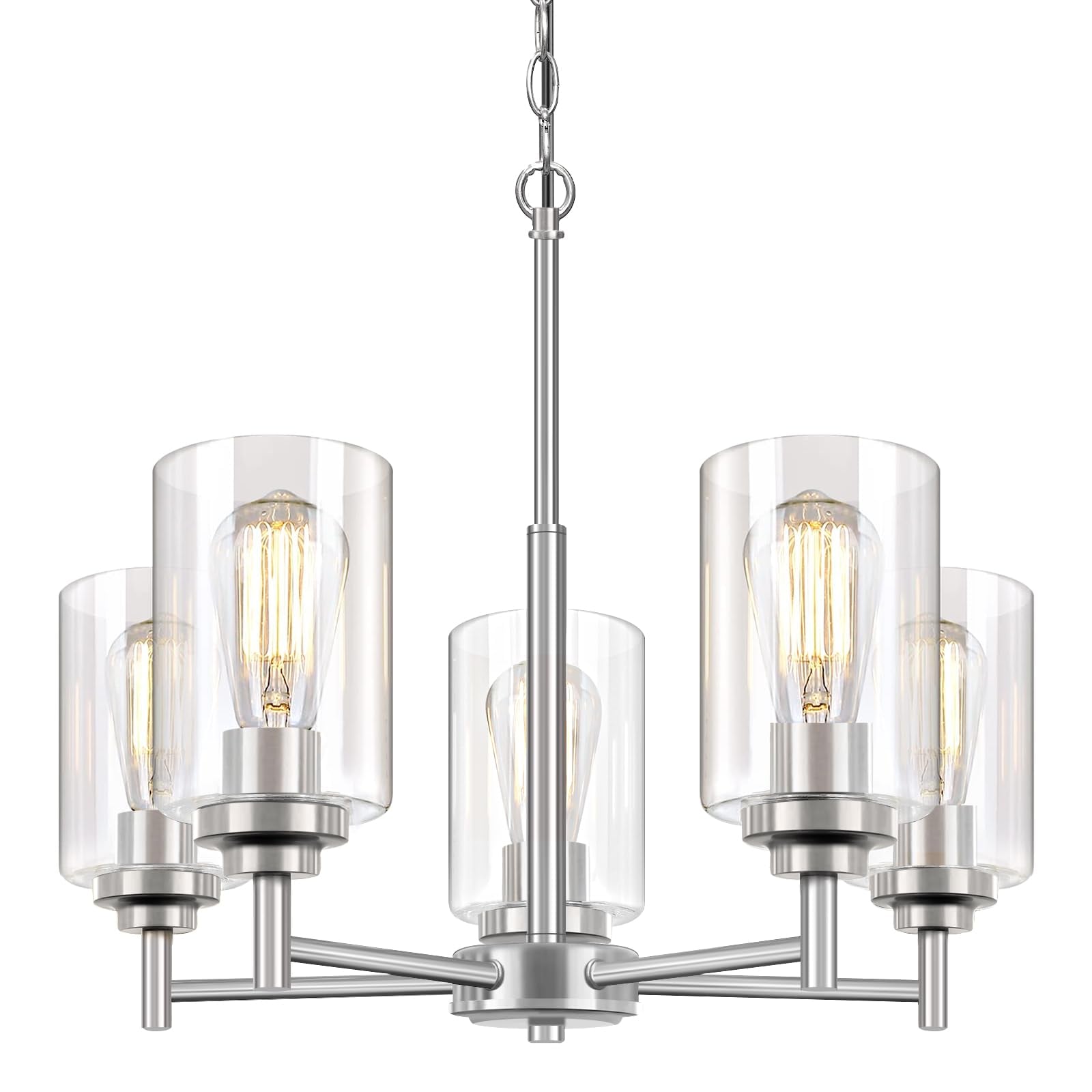 AOIZGMY  19.8 in 5 Light Chandelier Modern Farmhouse Pendant Lighting with Glass Shades Brushed Nickel Hanging Ceiling Light Fixture for Dining