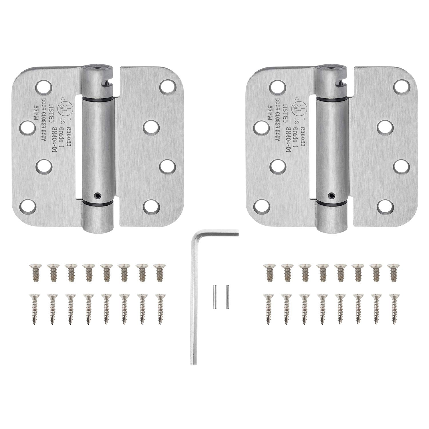 Nuk3y H44S-50SNX2 4-in H x 5/8-in Radius Satin Nickel Spring Interior/Exterior Door Hinge 2-pack