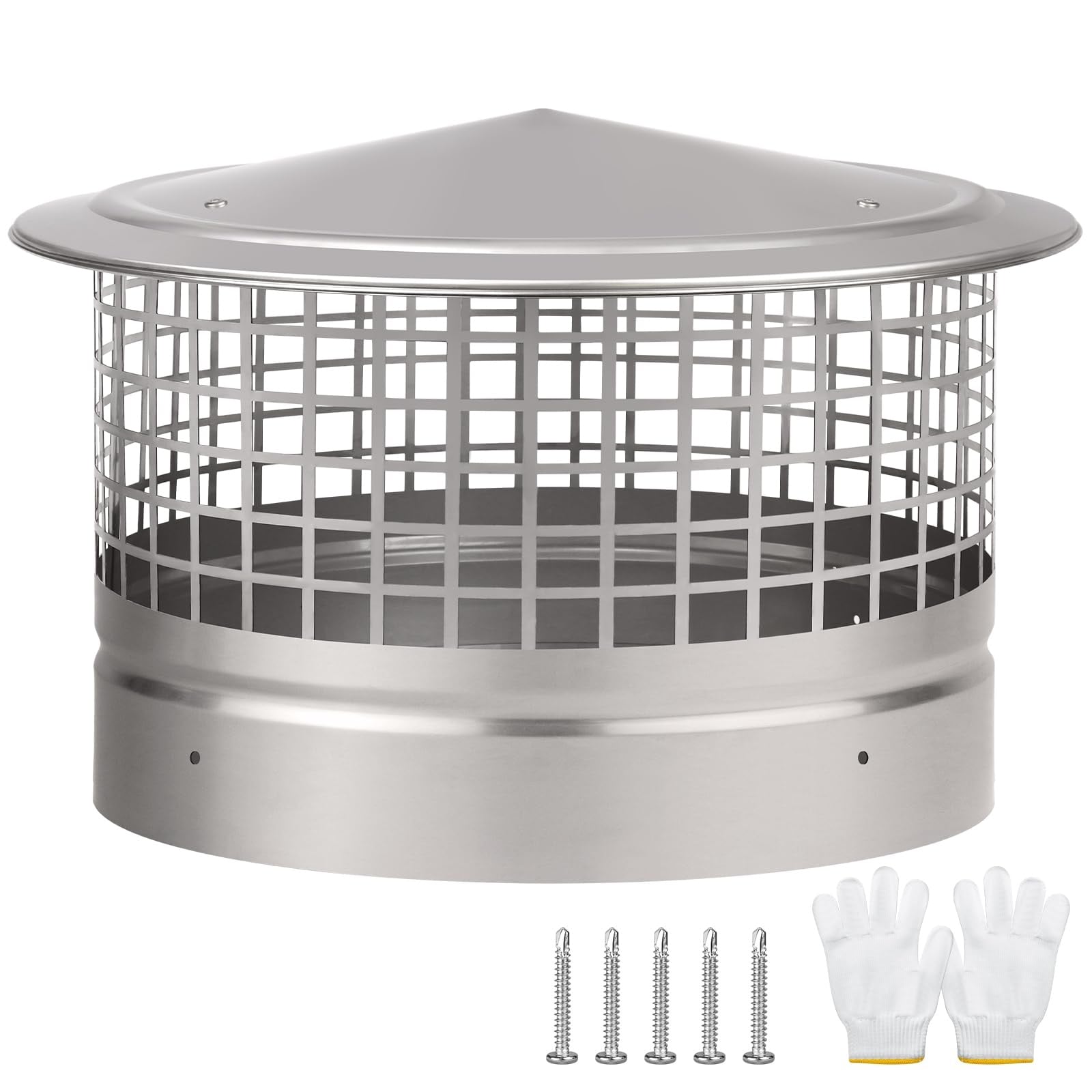 Misopily 14 Inch Cone Top Chimney Cap with Screen Stainless Steel Round Roof Rain Cover for Fireplace Wood Stove Pipe Vent Guard Keeps Out #L05MS09022