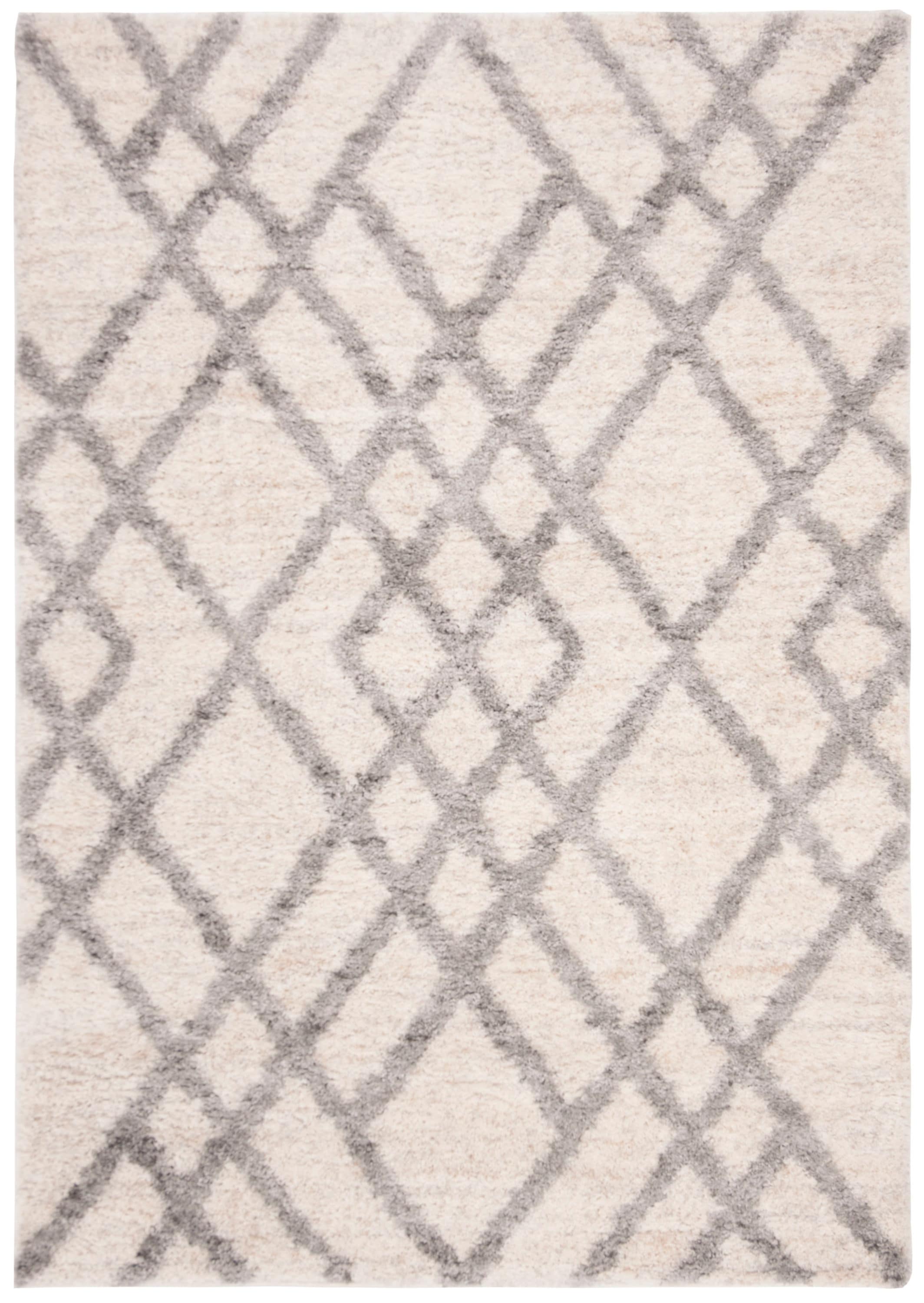 Safavieh BER214A-57 Berber Chevrons Shag 5 x 7 (ft) Loomed Polypropylene Cream/Gray Rectangular Indoor Geometric Mid-Century Modern Area rug