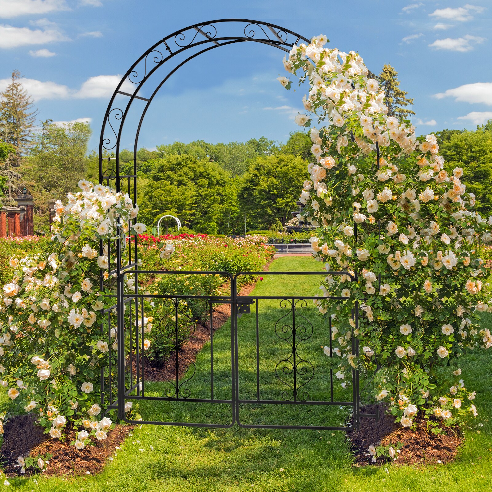 Outopee Iron Arbor 4.41-ft W x 7-ft H Black Garden Arbor in the Garden ...