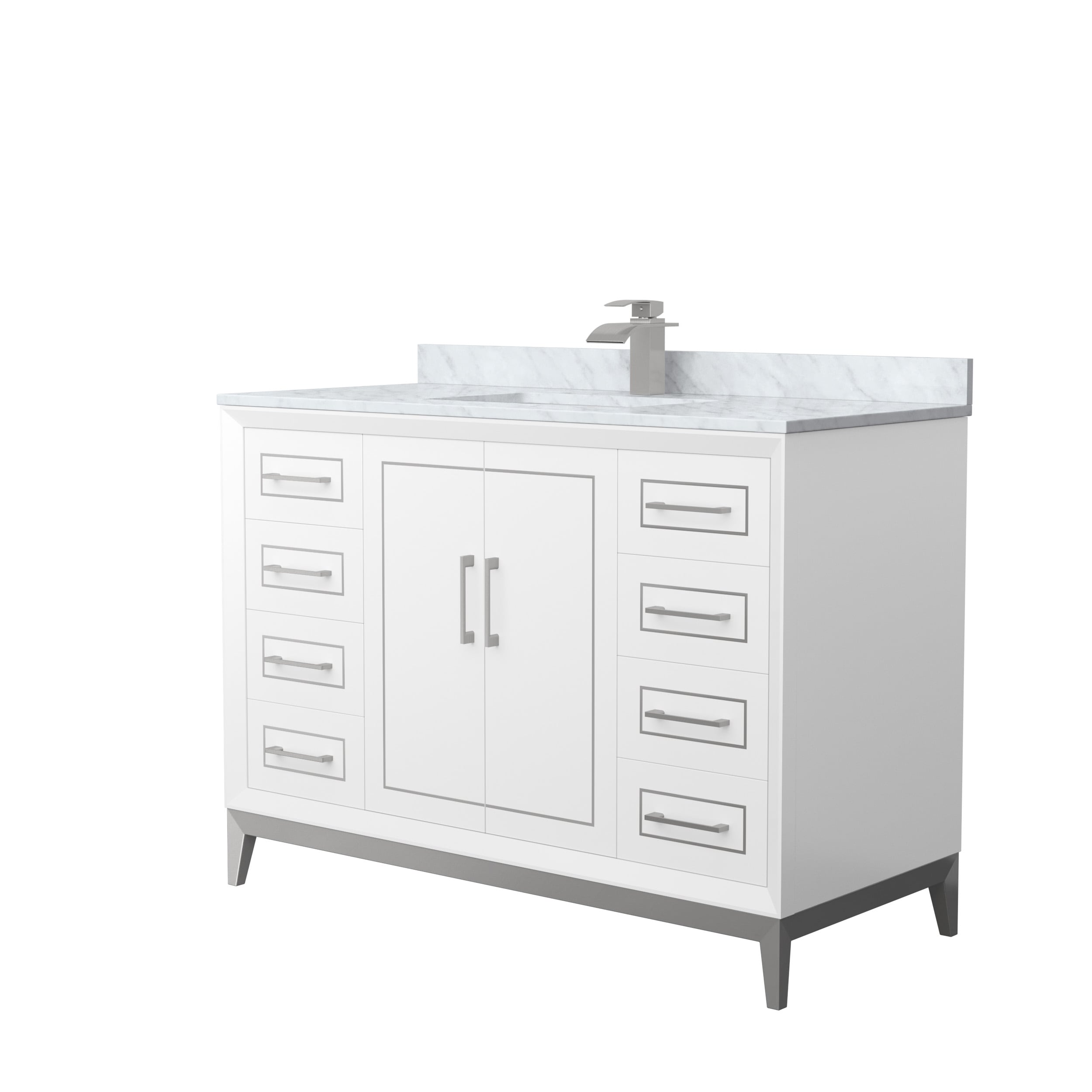 Wyndham Collection WCH515148SWHCMUNSMXX Marlena 48-in White with Brushed Nickel Trim Undermount Single Sink Bathroom Vanity with White Carrara Marble Natural Marble Top