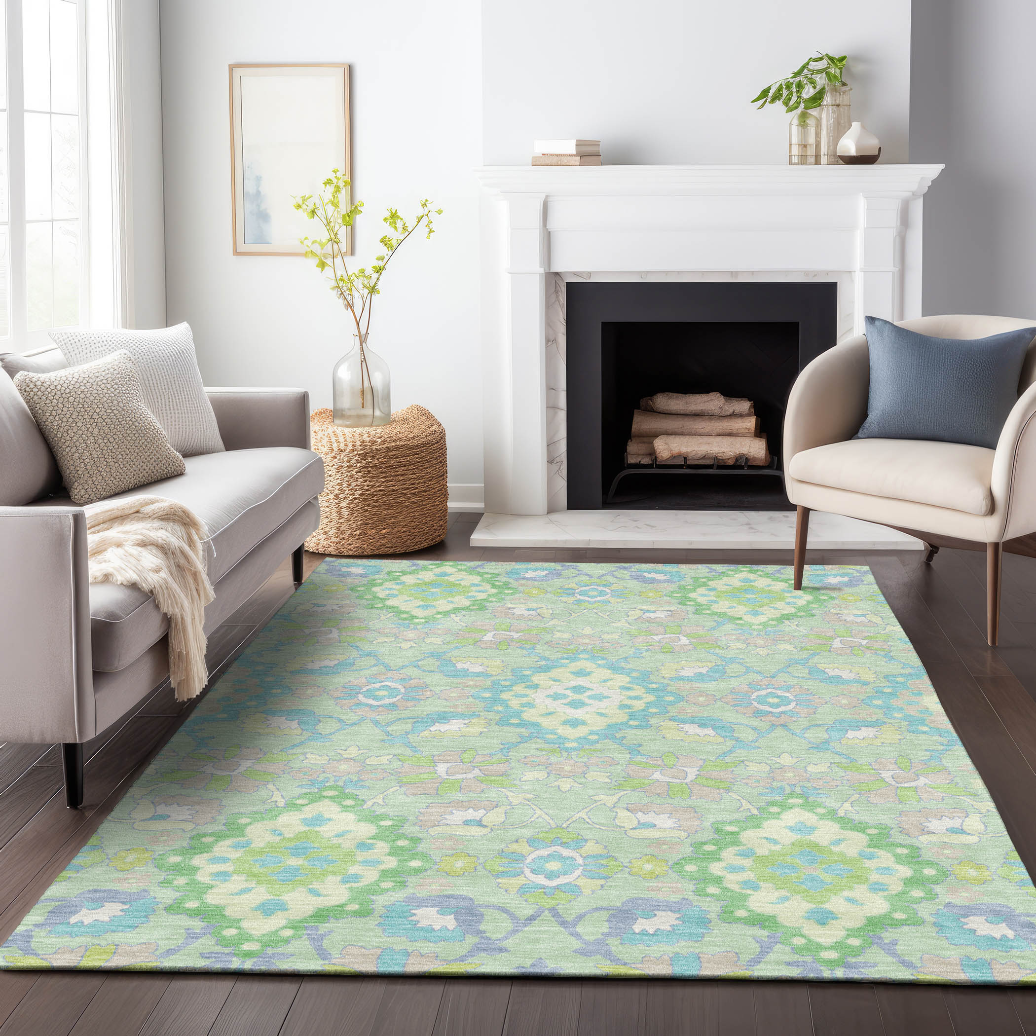 Addison Rugs ACN1002MZ30X46 Chantille ACN1002MZ 2 x 3 (ft) Polyester Mint Rectangular Indoor/Outdoor Geometric Machine washable Area rug