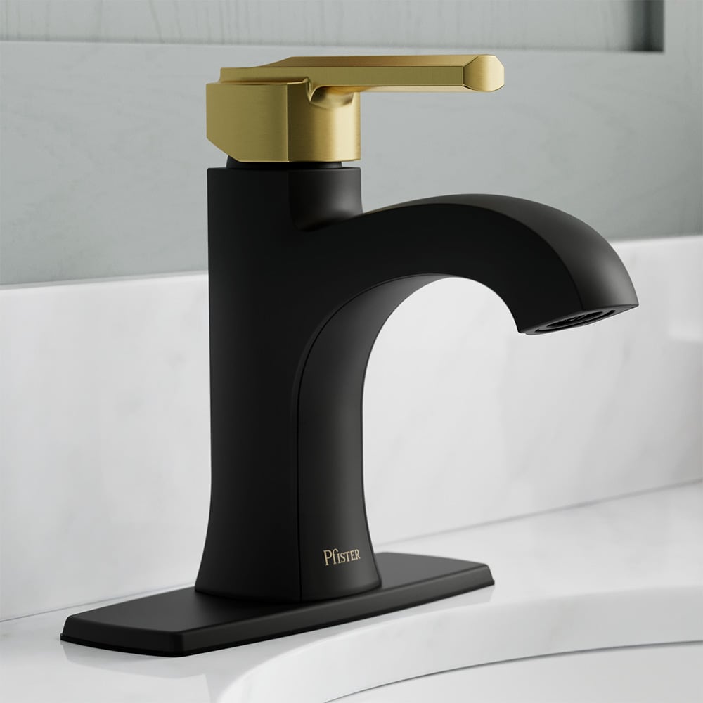 Pfister LF042VRIBBG Vaneri Matte Black and Brushed Gold Single hole 1-handle WaterSense High-arc Residential Handle Bathroom Sink Faucet with Drain with Deck Plate