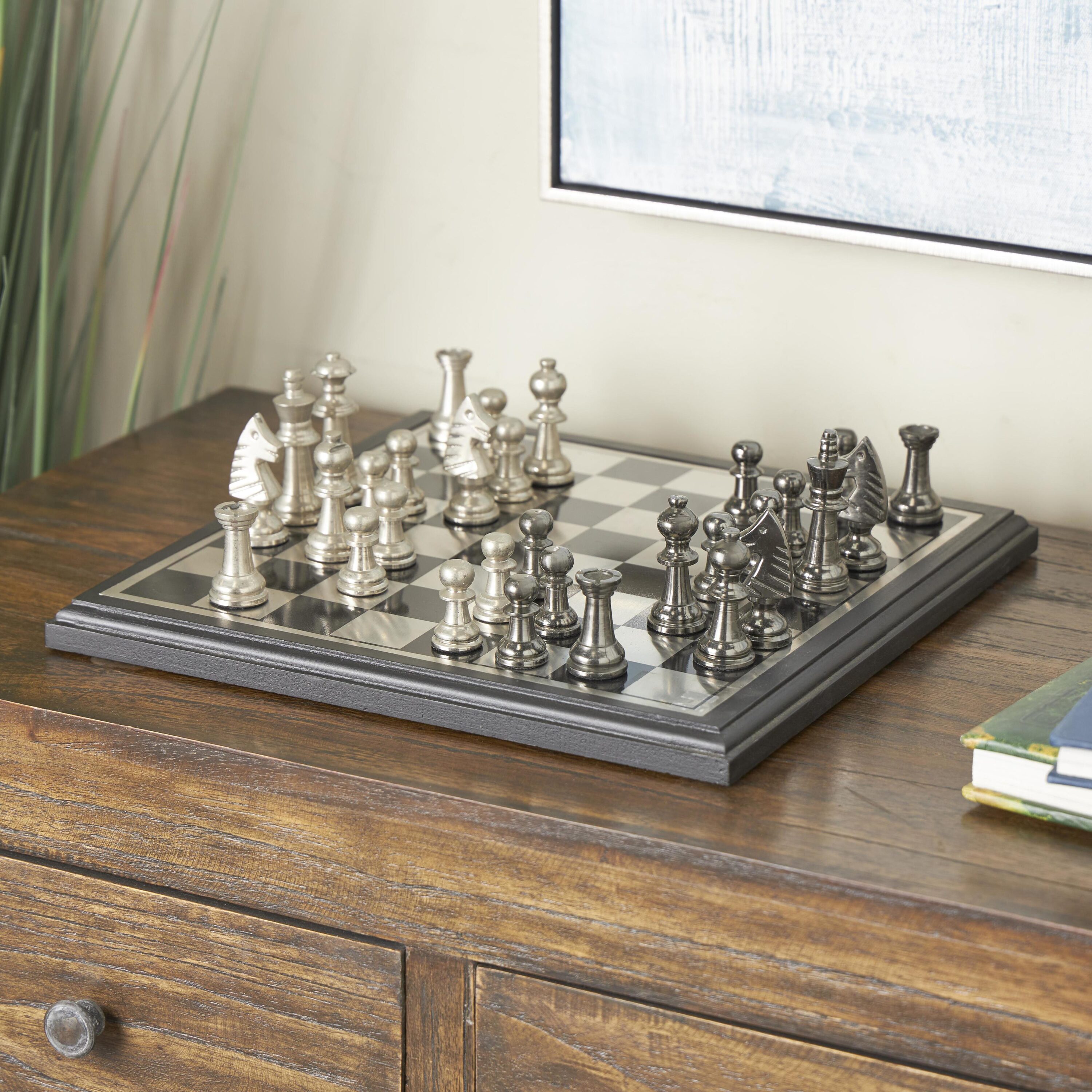 Black and Silver Aluminum Chess Set with Square Board
