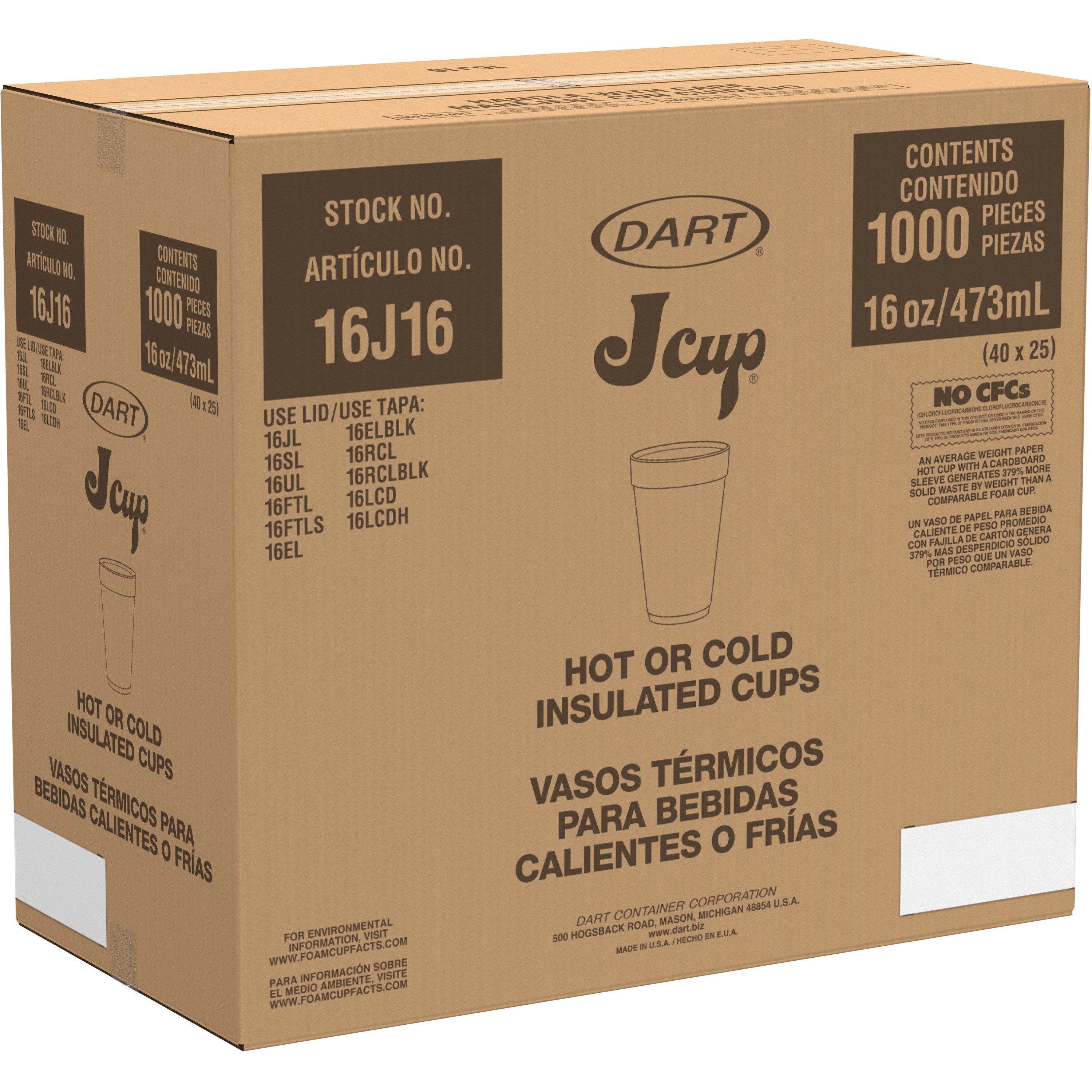 Dart 16J16 16 OZ WHT TALL FOAM CUP16SL LID 40/25 in the Single-Serve ...