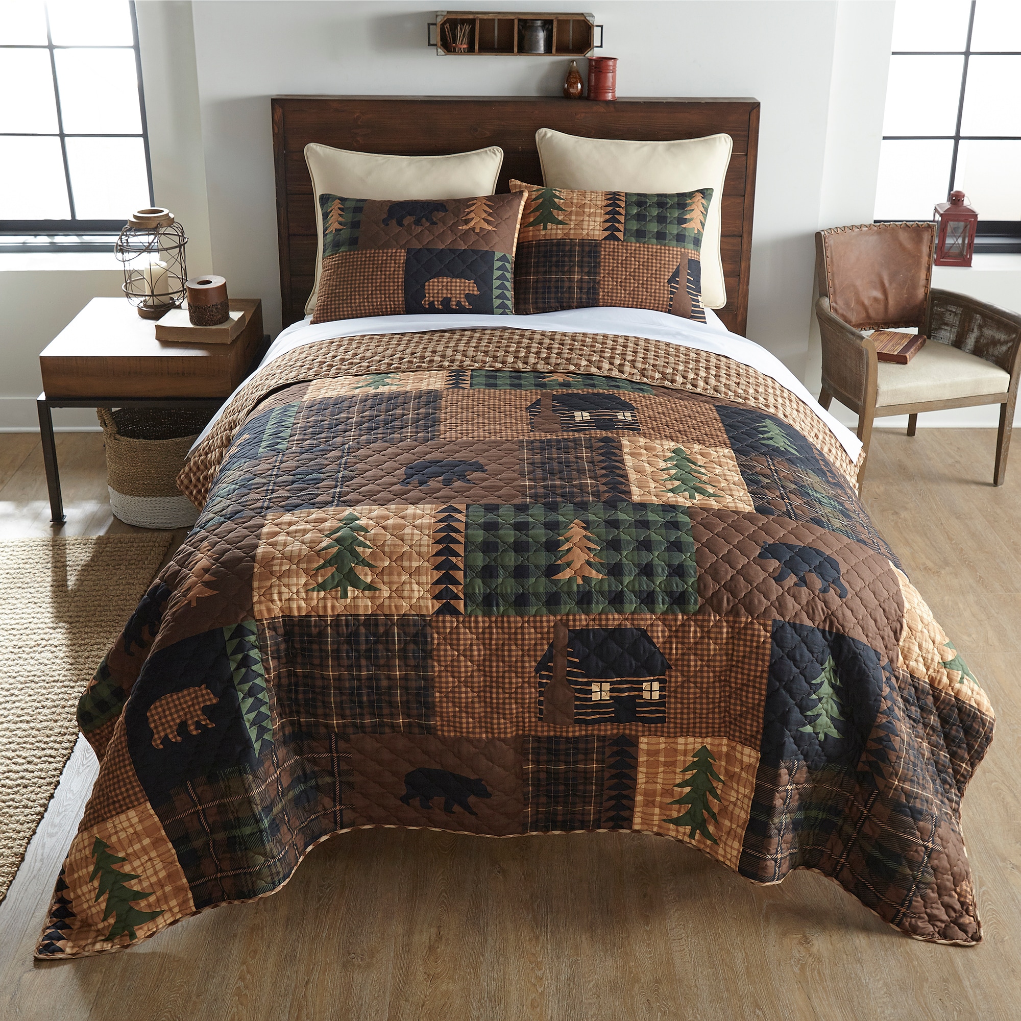 King Size Light Brown Microfiber Reversible Quilt Set