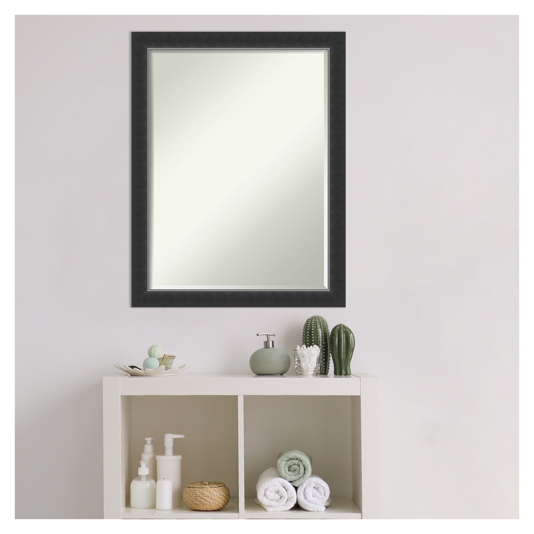 Black Wood Rectangular Bathroom Vanity Mirror