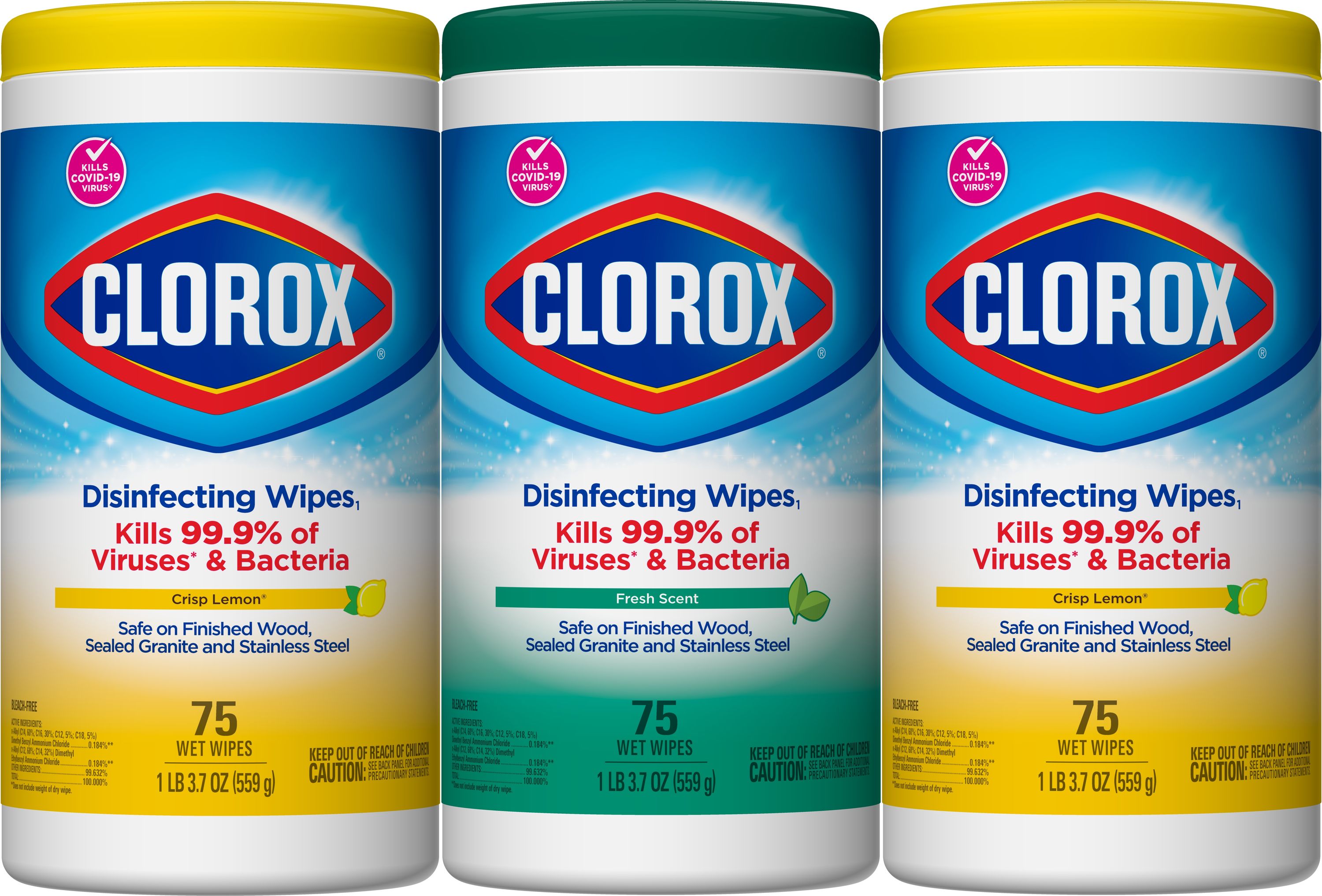 Clorox Disinfecting Wipes 225-Count, Bleach Free Cleaning Wipes (Pack of 3)  & Clorox Disinfecting Wipes to Go, 25 Count, Fresh Scent Bundle