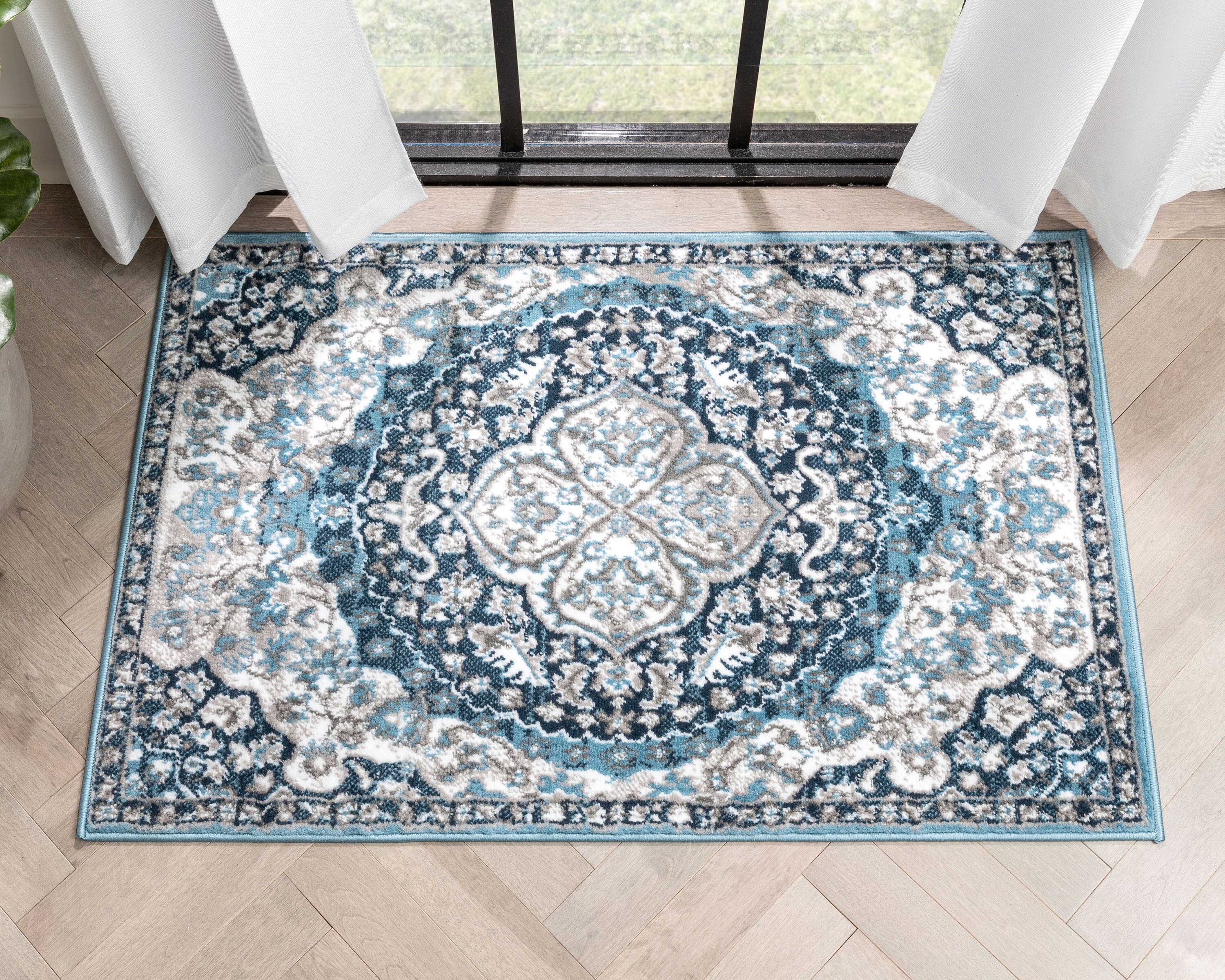 Well Woven DU-84-3 Dulcet 2 x 3 (ft) Loomed Polypropylene Blue Rectangular Indoor Medallion Persian Area rug