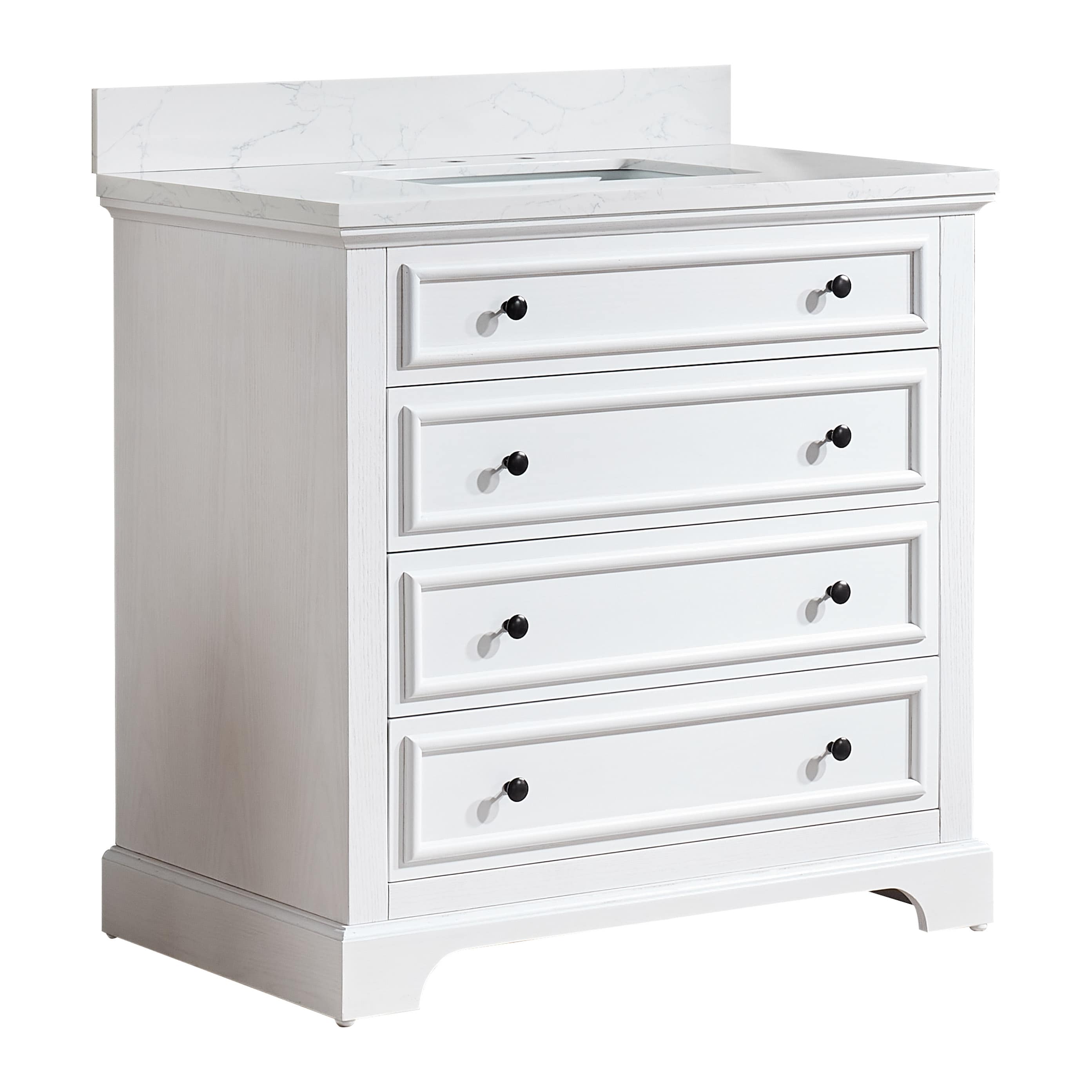 WELLFOR AMMR-05 Bathroom Vanities with Tops 36-in White Undermount Single Sink Bathroom Vanity with White Engineered Stone Top