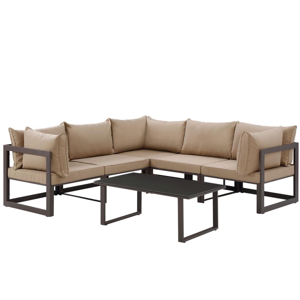 Modway EEI-1732-BRN-MOC-SET Fortuna 5-Piece Patio Conversation Set with Black Cushions