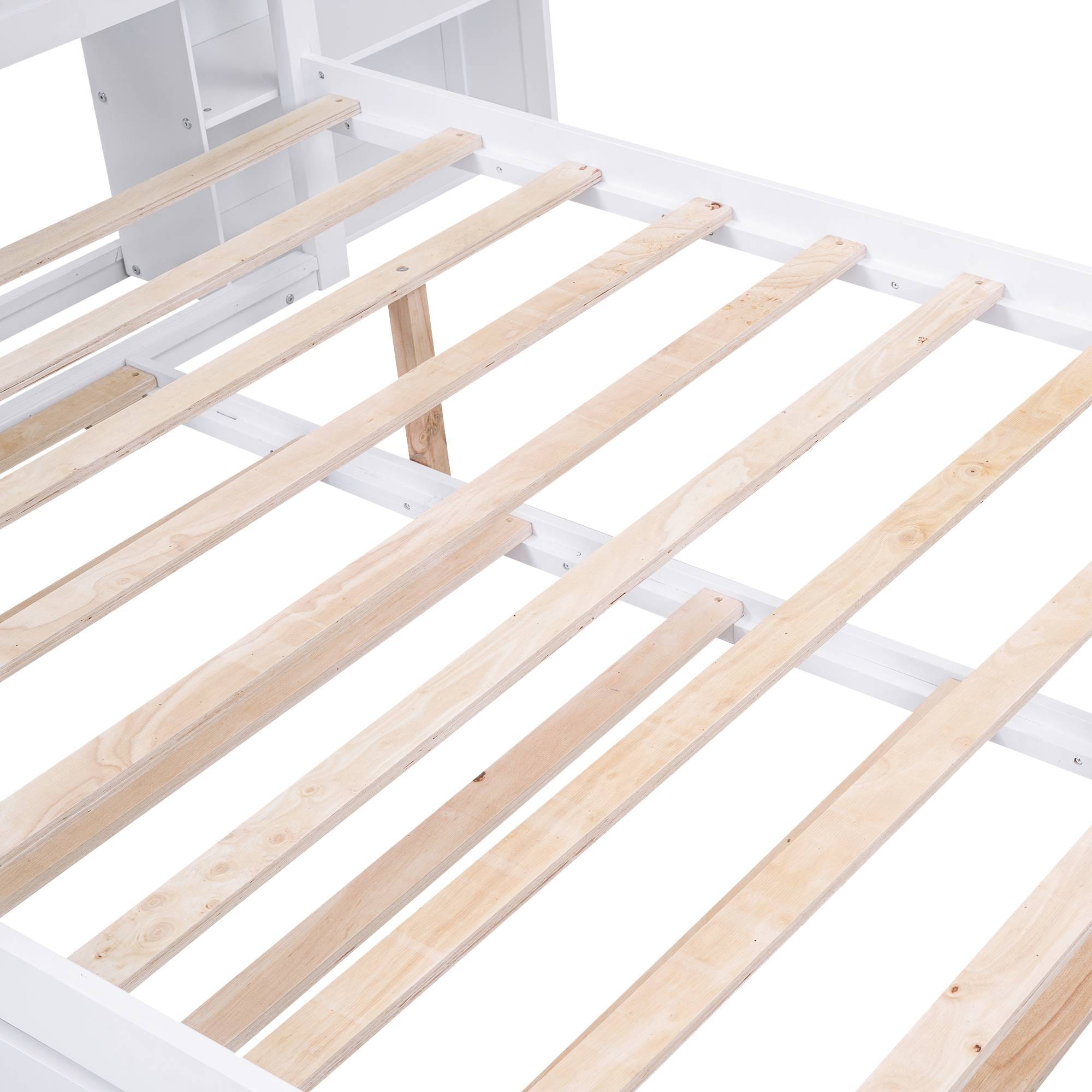 Yiekholo White Full Wood Platform Bed With Storage In The Beds ...