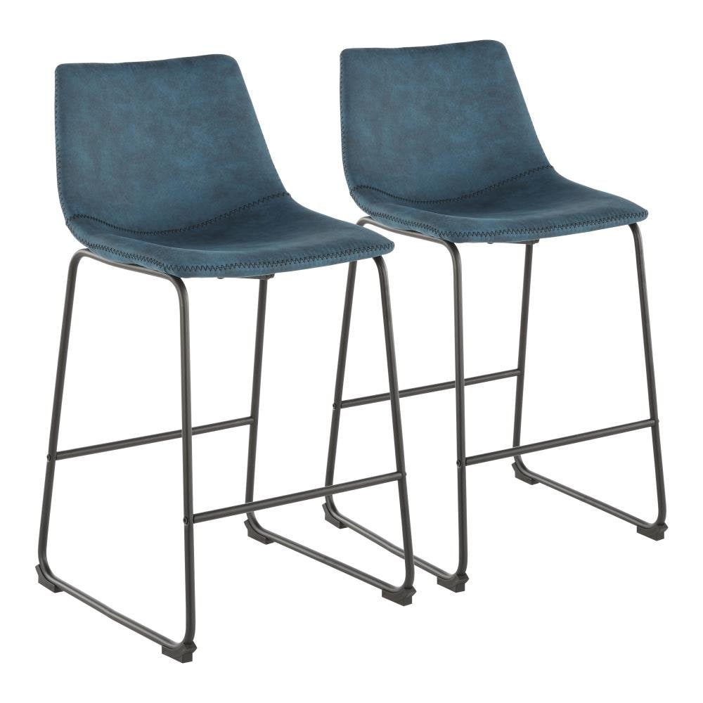LumiSource B26-DUKZ BK+BU2 Duke Set of 2 35.5-in H Bar height Upholstered Metal Bar Stool