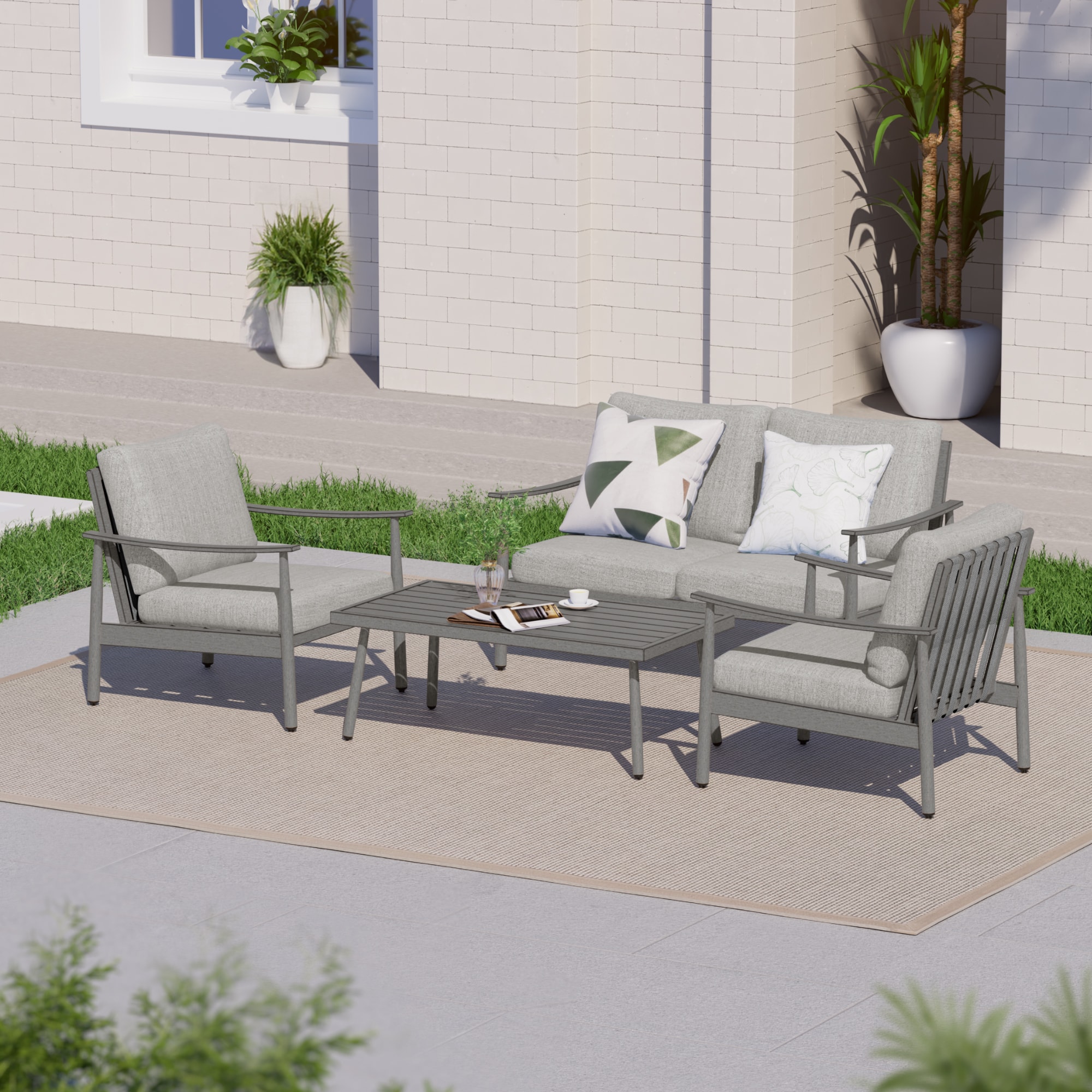 CP-SF4-GG-B1-WL2 4 -Piece Patio Conversation Set with Gray Cushions