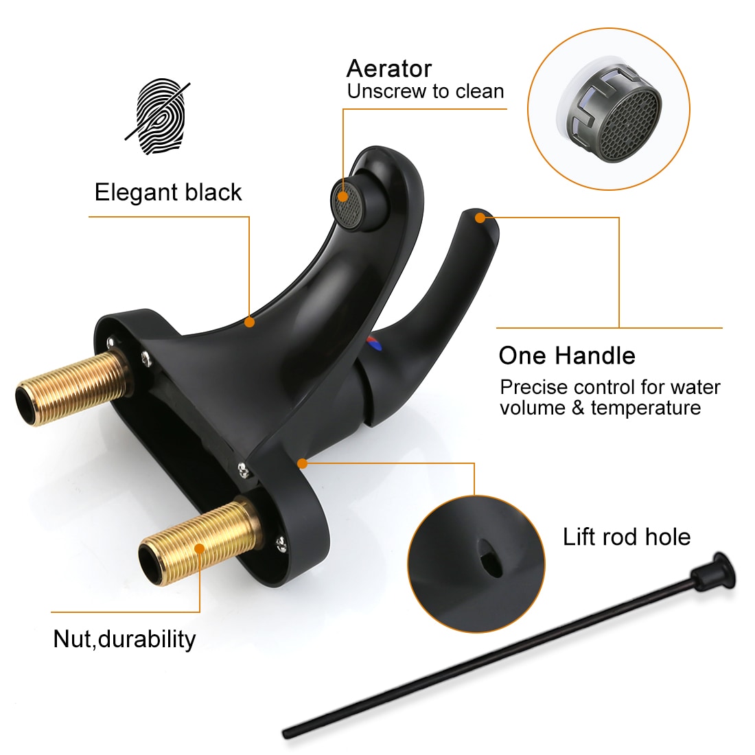 Matte Black Stainless Steel Centerset Bathroom Faucet with Lift Rod Drain