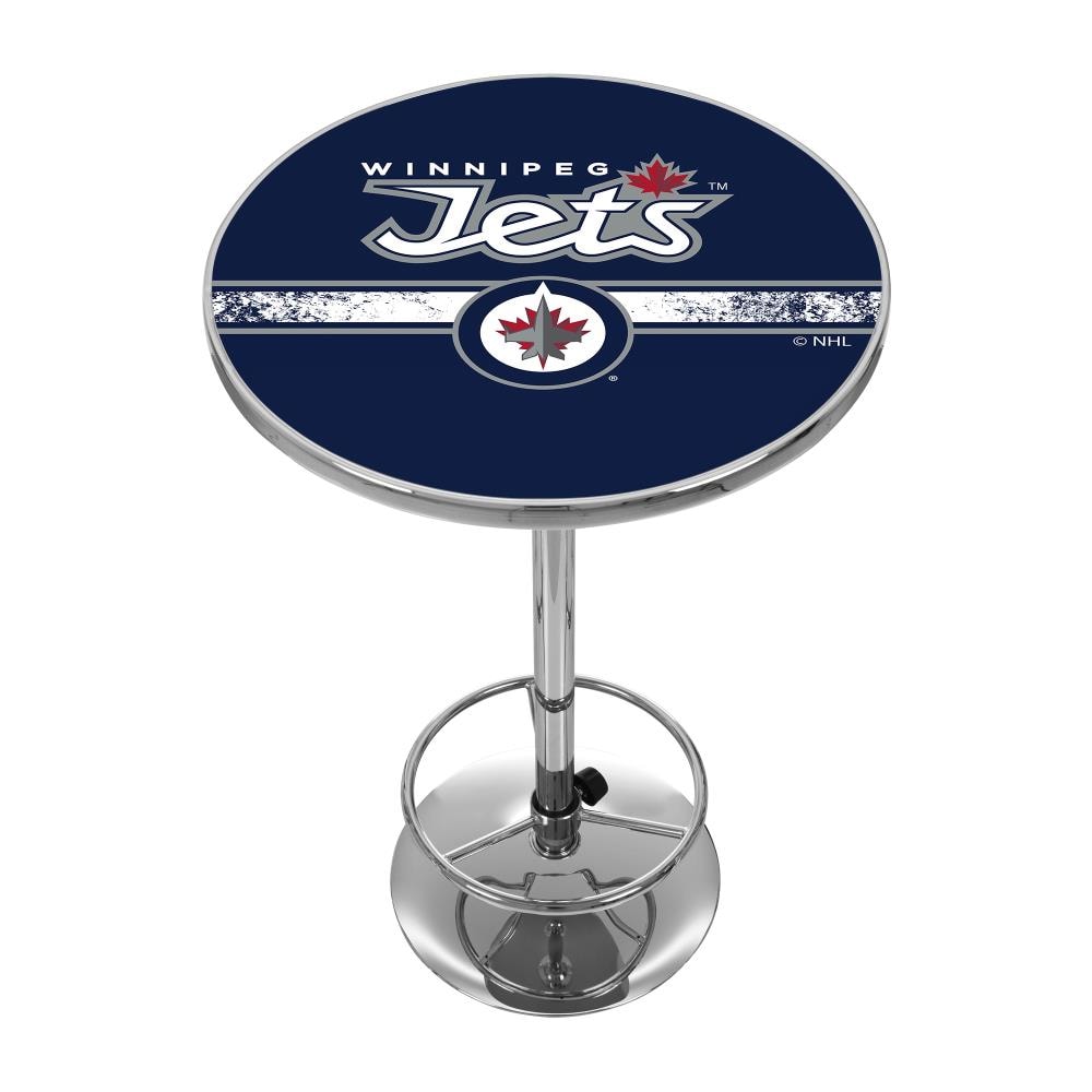 Trademark Gameroom NHL2000-WJ2 Winnipeg Jets Pub Tables Chrome Round Traditional Bar Table, Composite with Metal Pedestal Base 27.375-in L x 42-in H