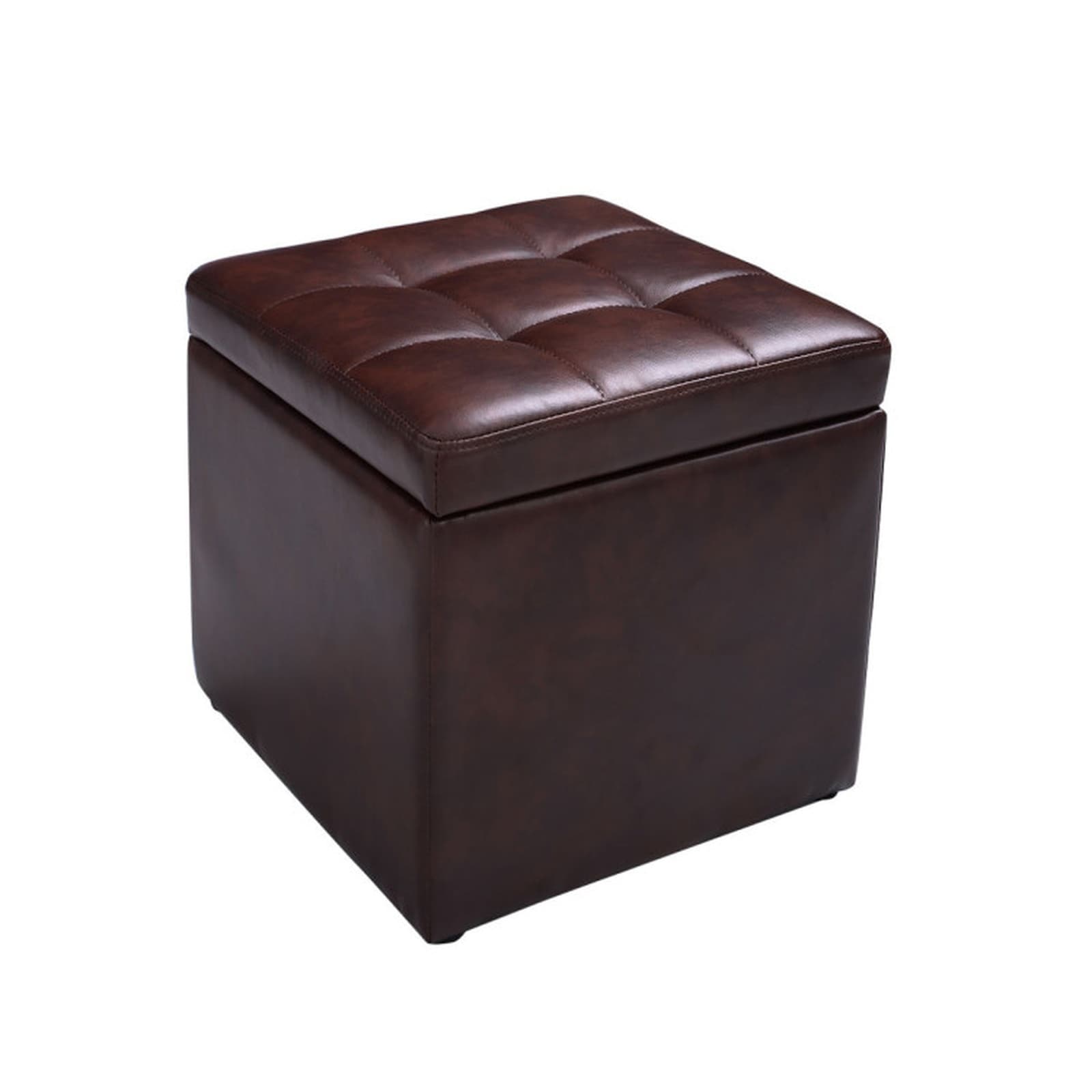 SUGIFT - 16-in Cube Storage Ottoman Brown PU Leather Hinged Lid 9-lb Lightweight Wood Frame Spong...