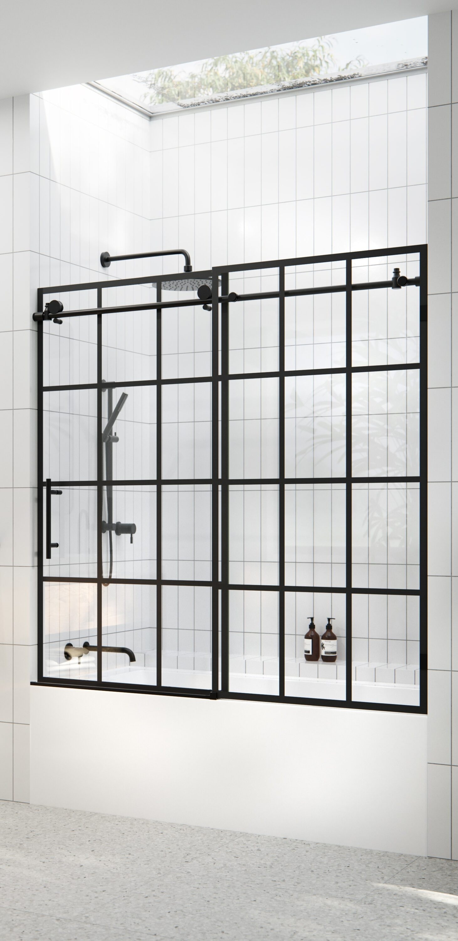 Glass Warehouse FSSBSLD-L-60-MB Espirt Matte Black 56-in to 60-in W x 60-in H Frameless Sliding Bathtub door