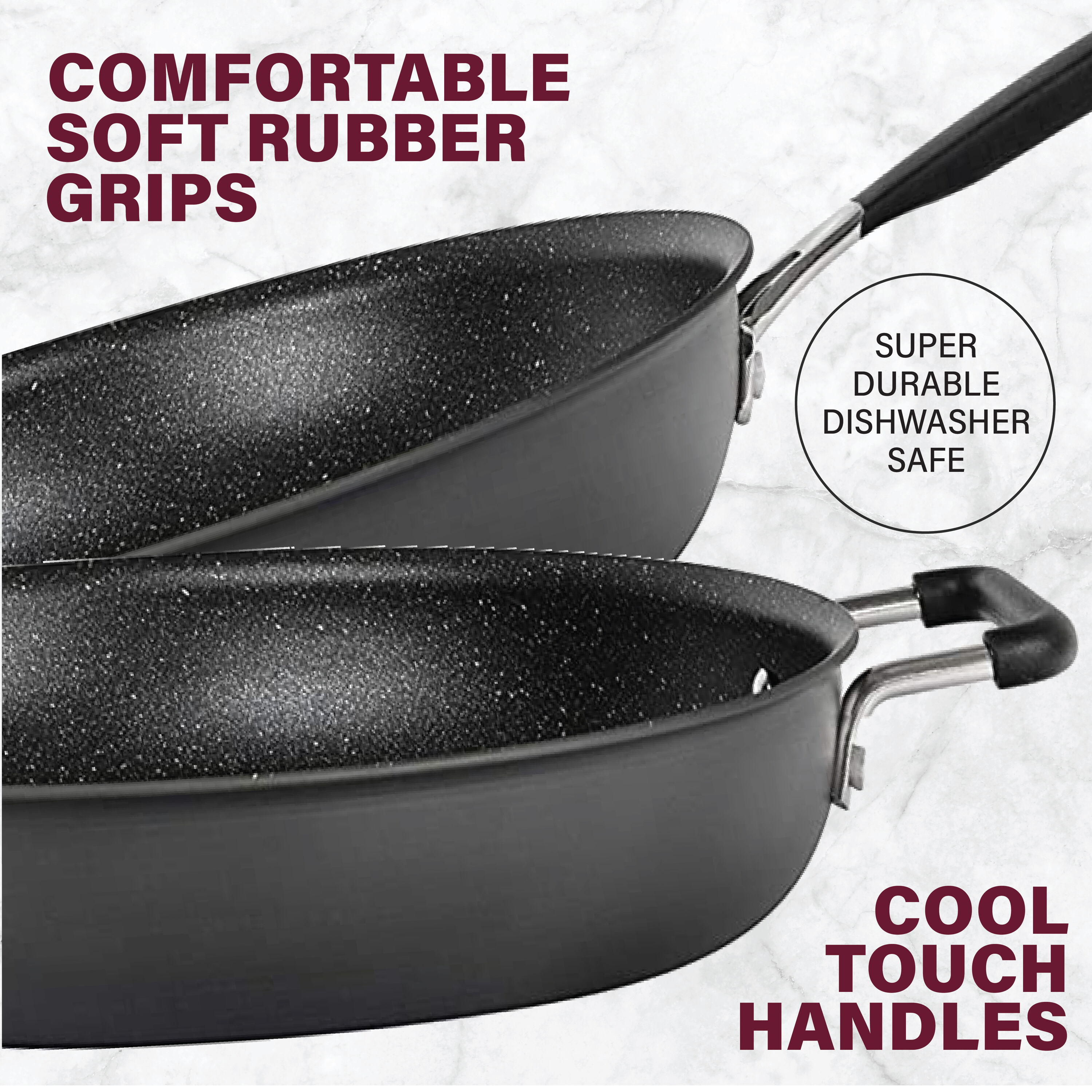GRANITESTONE Orignal Super Non-stick and Scratchproof, No-warp, Oven-Safe  and Dishwasher Safe, Mineral-enforced Frying Pans With Stay-Cool Handles