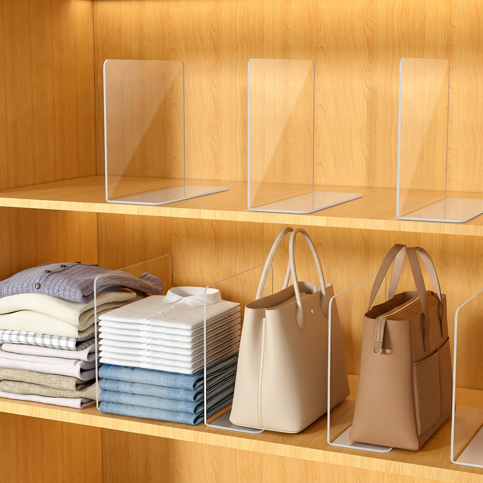 JVFCXXV  Shelf Dividers for Closet Organization 8 Pack Ten Inches Tall by Twelve Inches Deep Clear Acrylic Sturdy Upright Dividers for Wood