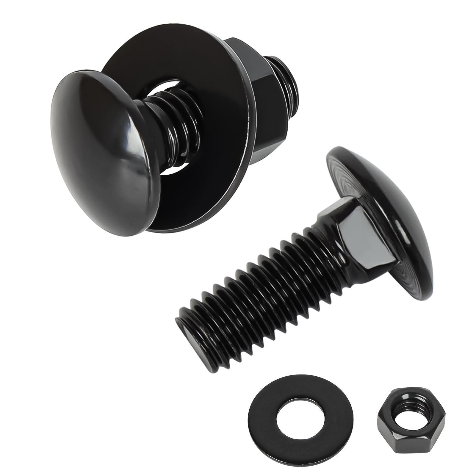 AKSCYZM  1 4 20 x 1 1 2 Carriage Bolt Kit Stainless Steel 304 Bolts with Hex Nuts and Flat Washers Round Head Square Neck Full Thread Black