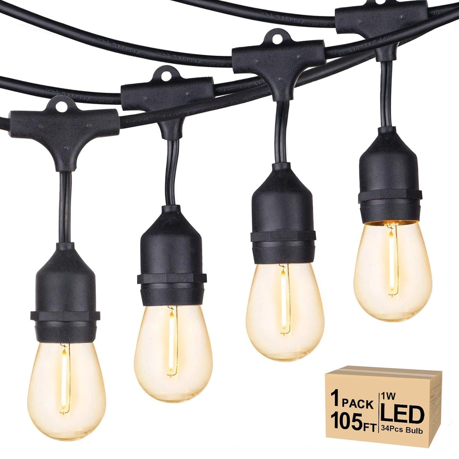 Afoxsos 105 FT Outdoor String Lights 33 pcs 1W S14 Shatterproof Bulbs Dimmable 2700K Warm White ETL Listed IP65 Waterproof Patio Garden Lighting
