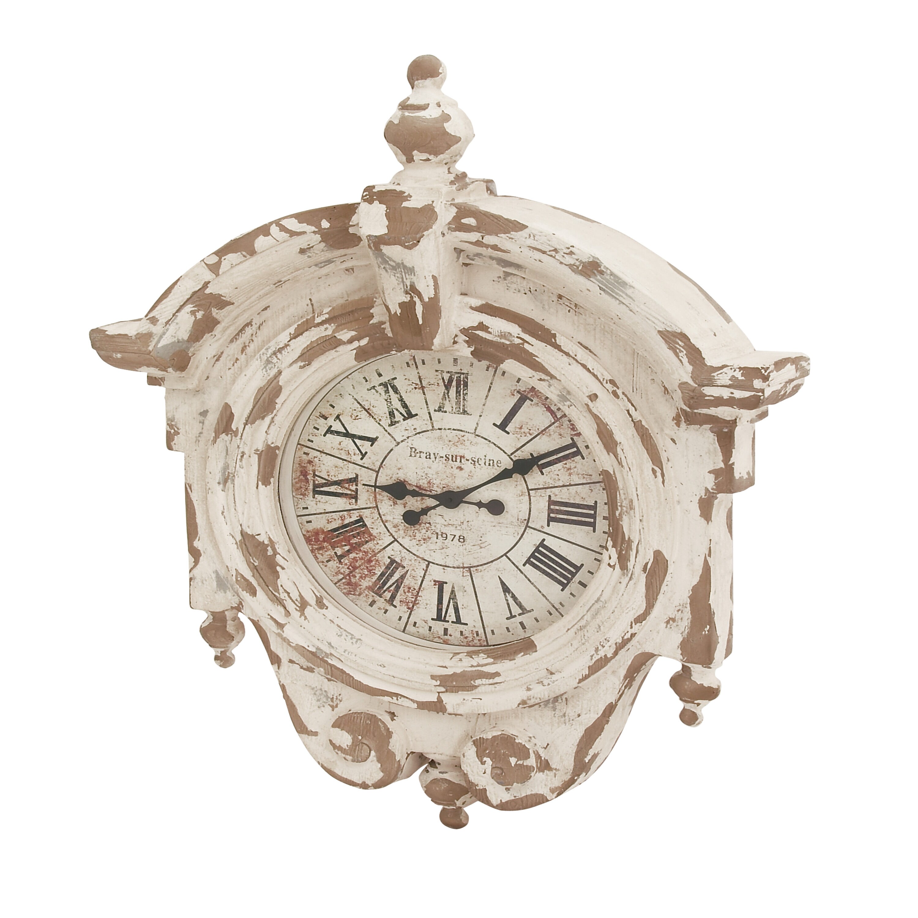 Vintage Brown and White Distressed Fiberglass Wall Clock