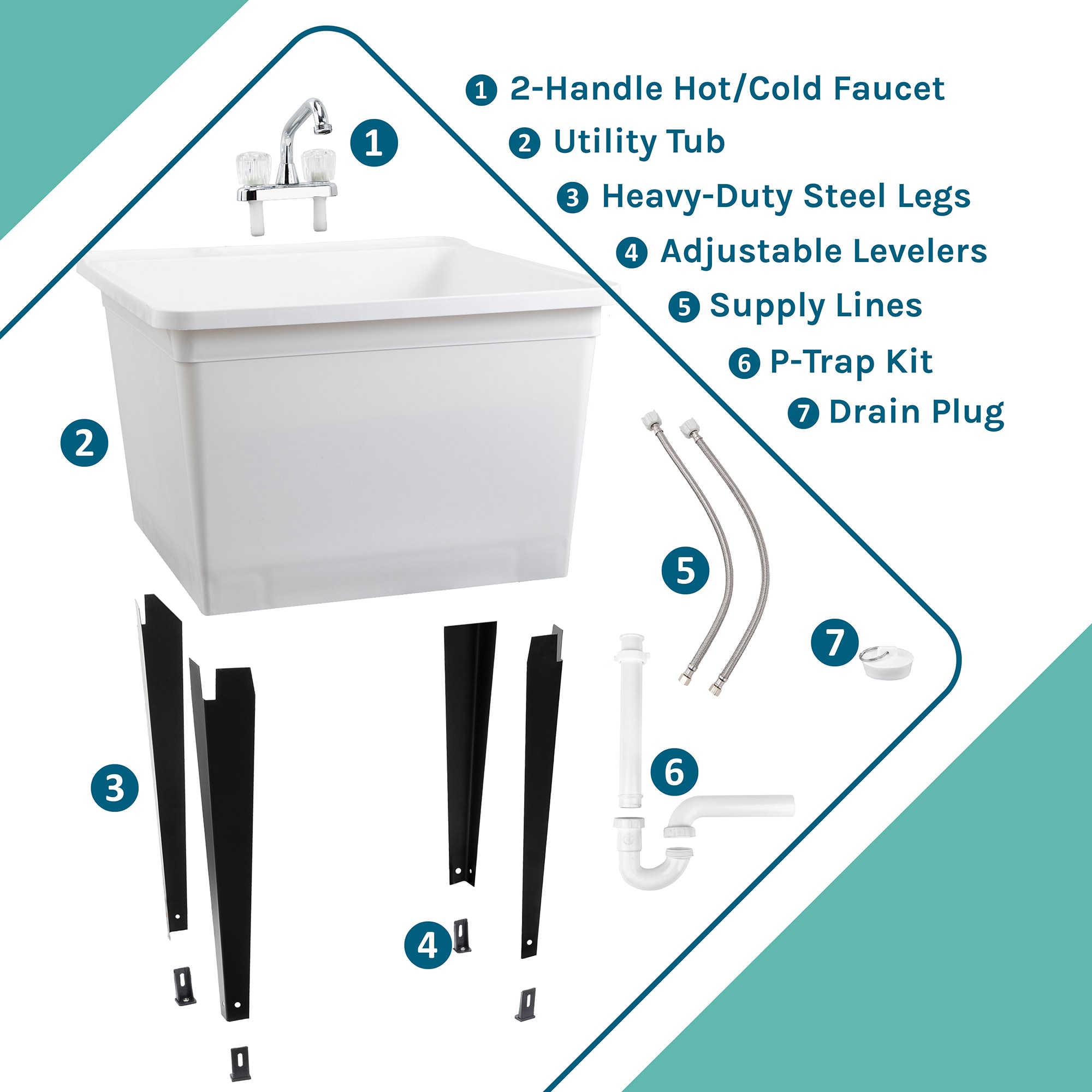 24.75" White Thermoplastic Freestanding Utility Sink with Chrome Faucet