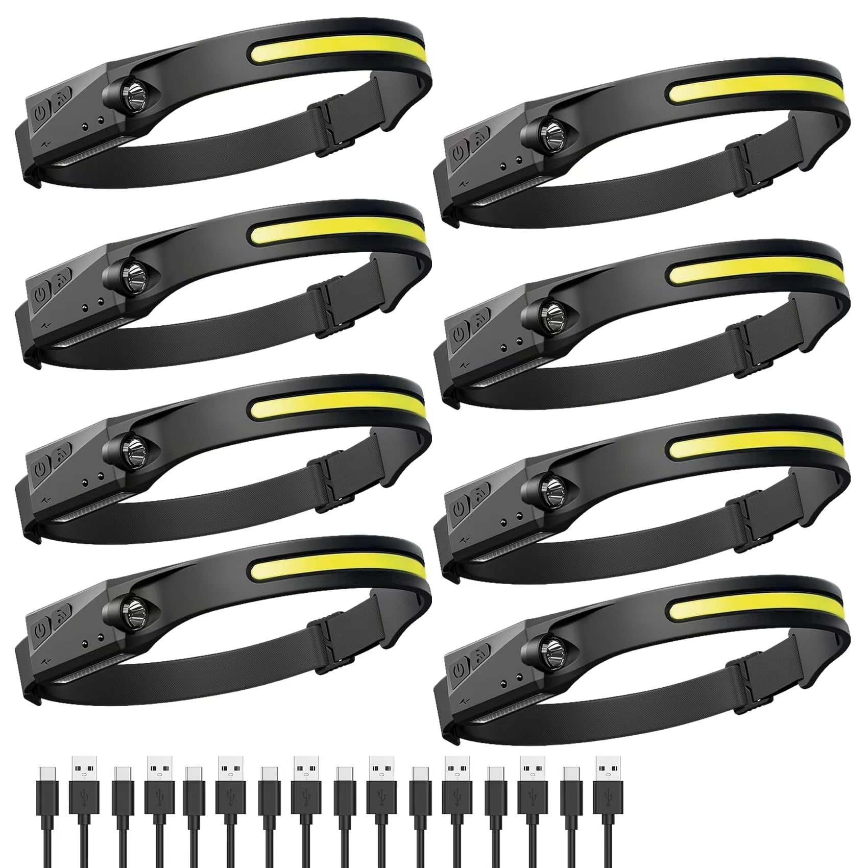 Vrbgify 8 Pack Rechargeable LED Headlamp 230 Degree Wide Beam 5 Mode Waterproof Lightweight Adjustable Headlight for Outdoor Hiking Running Camping #LVG0427P04