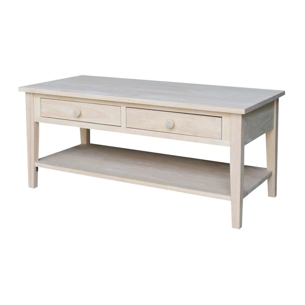 International Concepts OT-8C Spencer Unfinished Rubberwood Wood Country Coffee Table with Storage