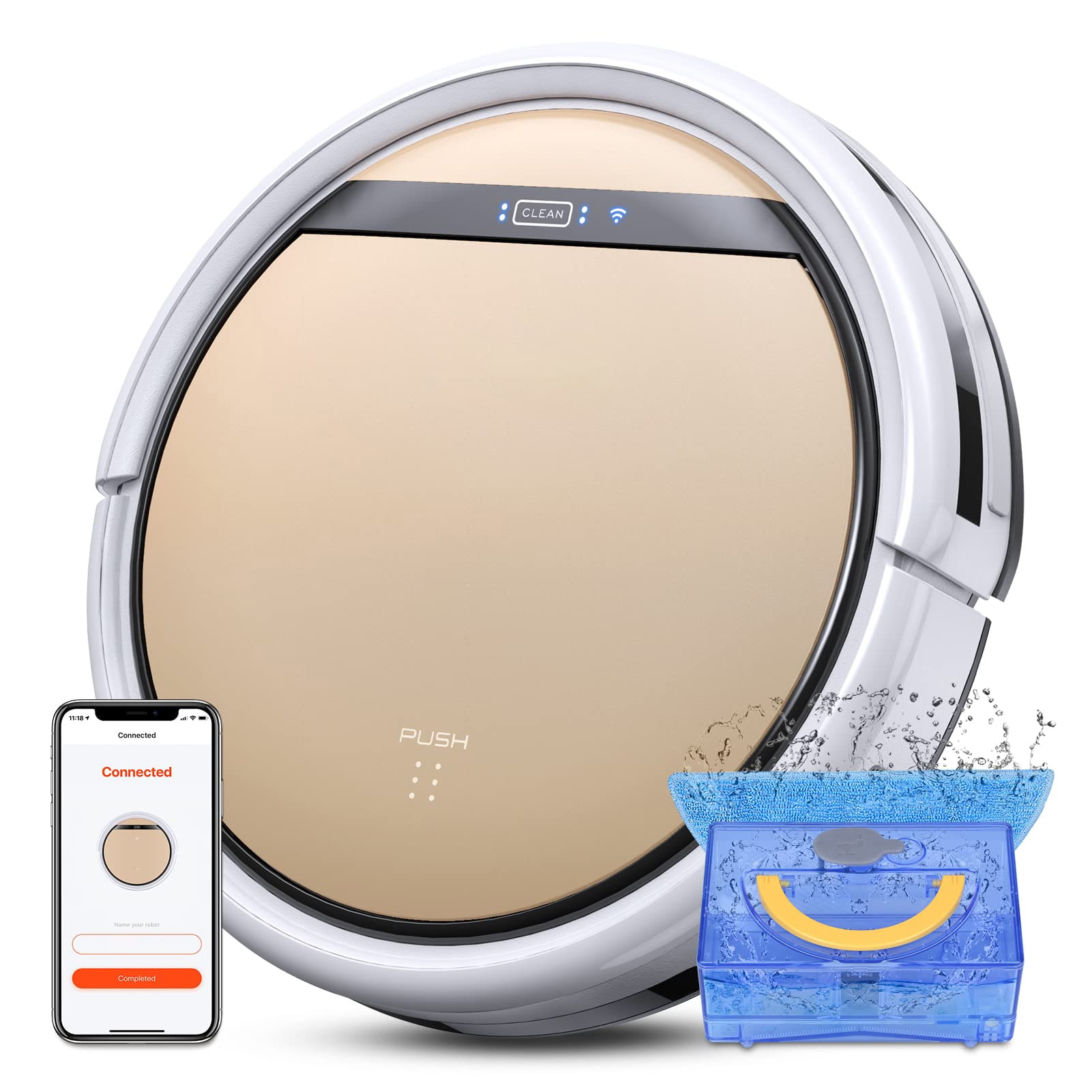 Etokfoks -  V5s Plus Robot Vacuum and Mop Combo with Slim Quiet Design Five Cleaning Modes for Ha...