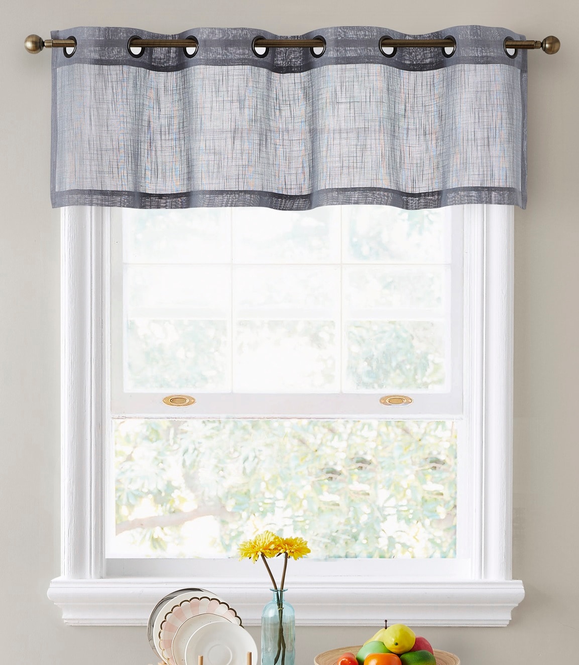 HLC.me ABY-VAL-GRY18 18-Inches Grey Semi-sheer Grommet Curtain panel pair