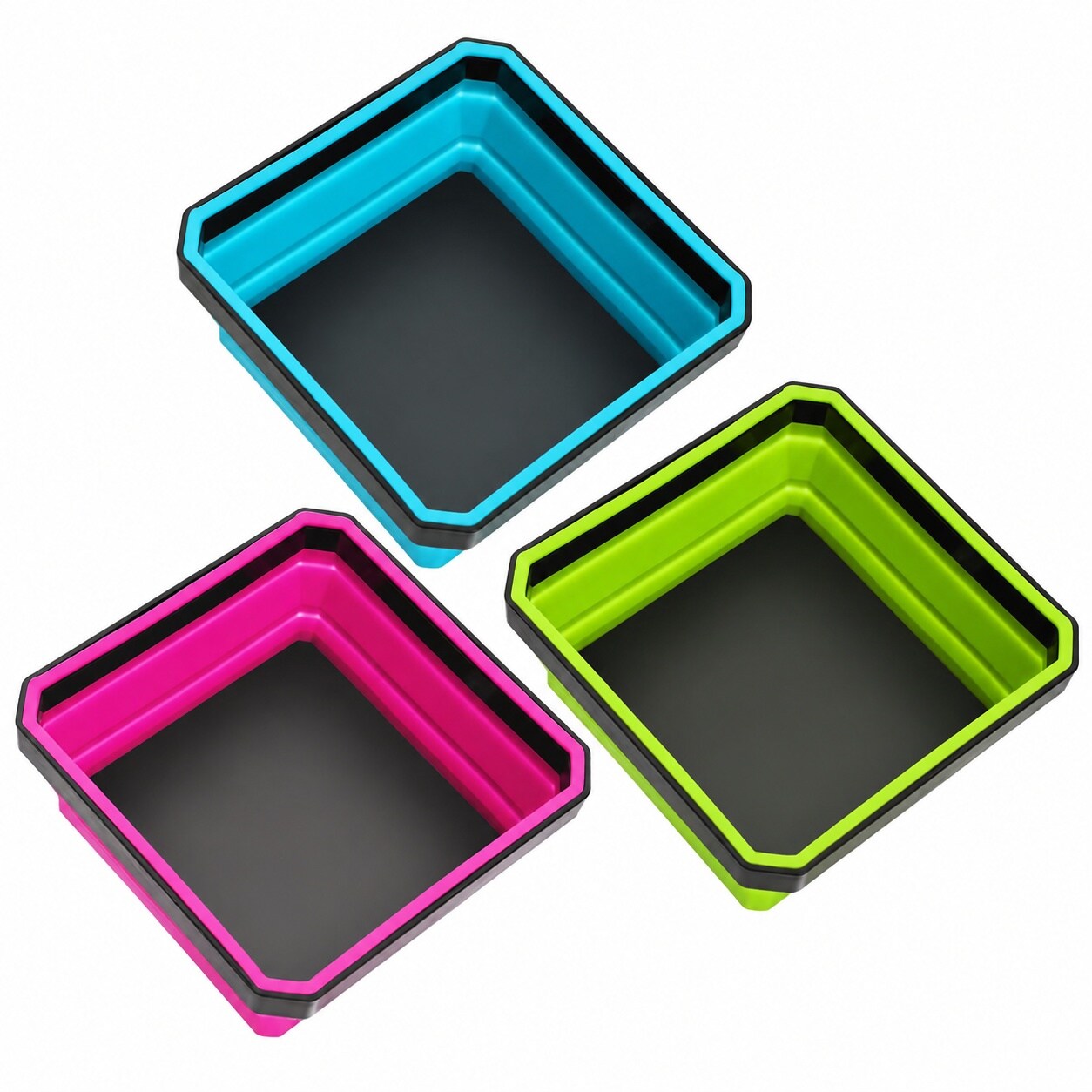 AOIZGMY  Magnetic Foldable Parts Tray Set 3 Pack Collapsible Silicone Tool Tray Set with Double Sided Magnetic Base for Organizing Screw Bolts