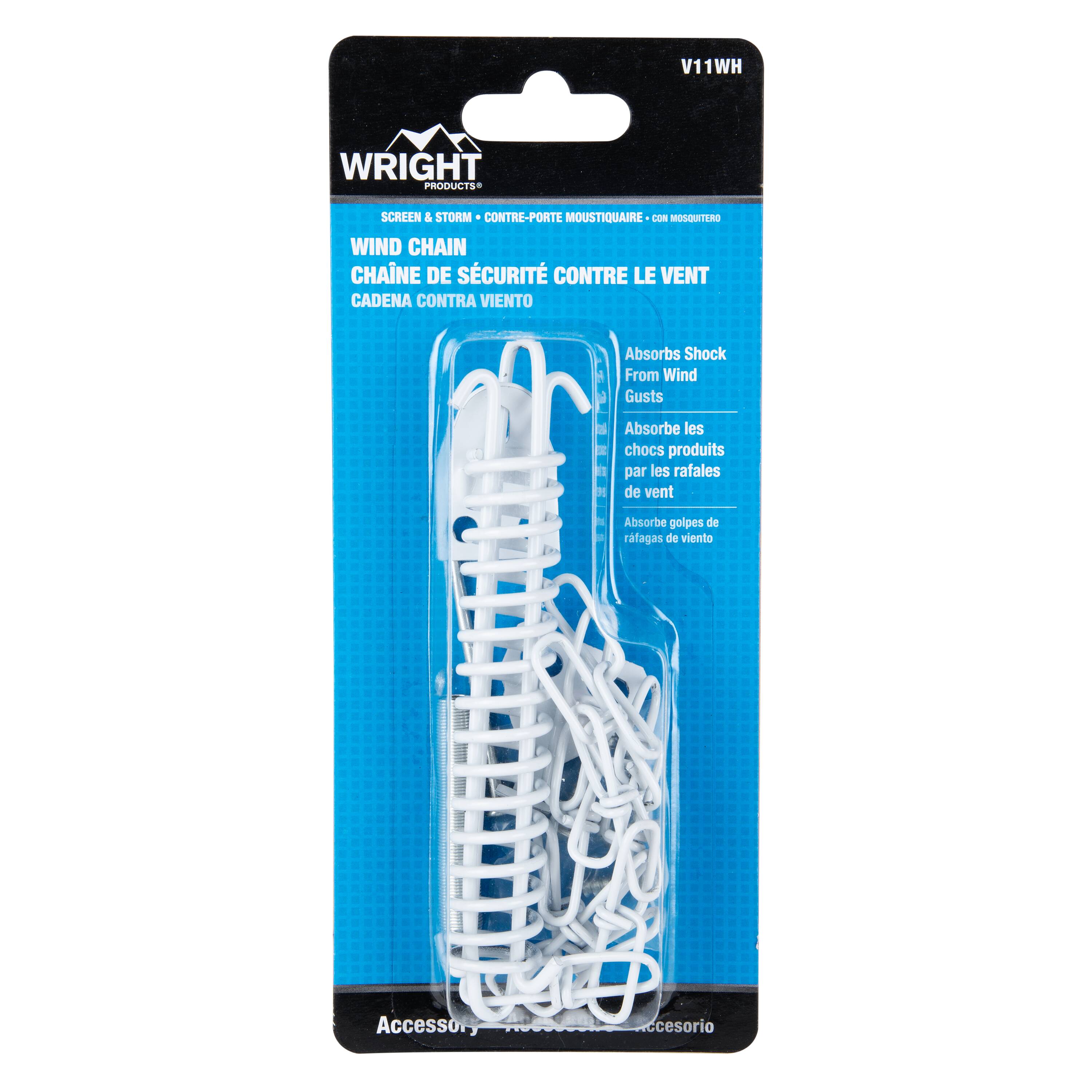 WRIGHT PRODUCTS V11WH 13-in Wind Chain Adjustable White Metal Hold Open Screen/Storm door chain stop