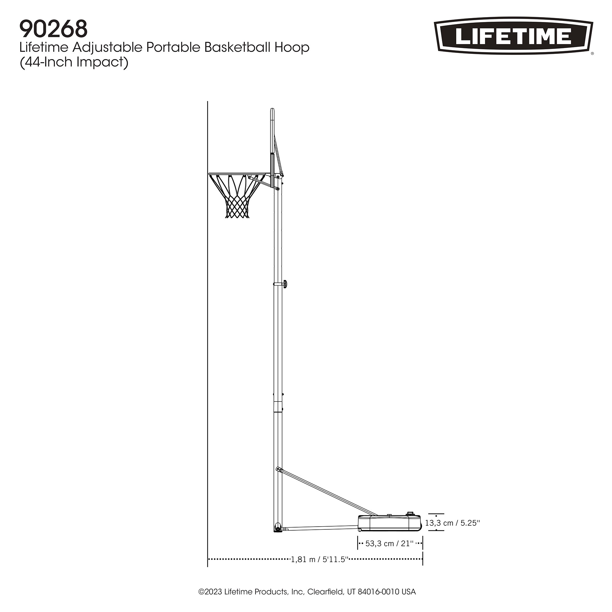 Lifetime 44 Inch Impact Portable Adjustable Basketball Hoop