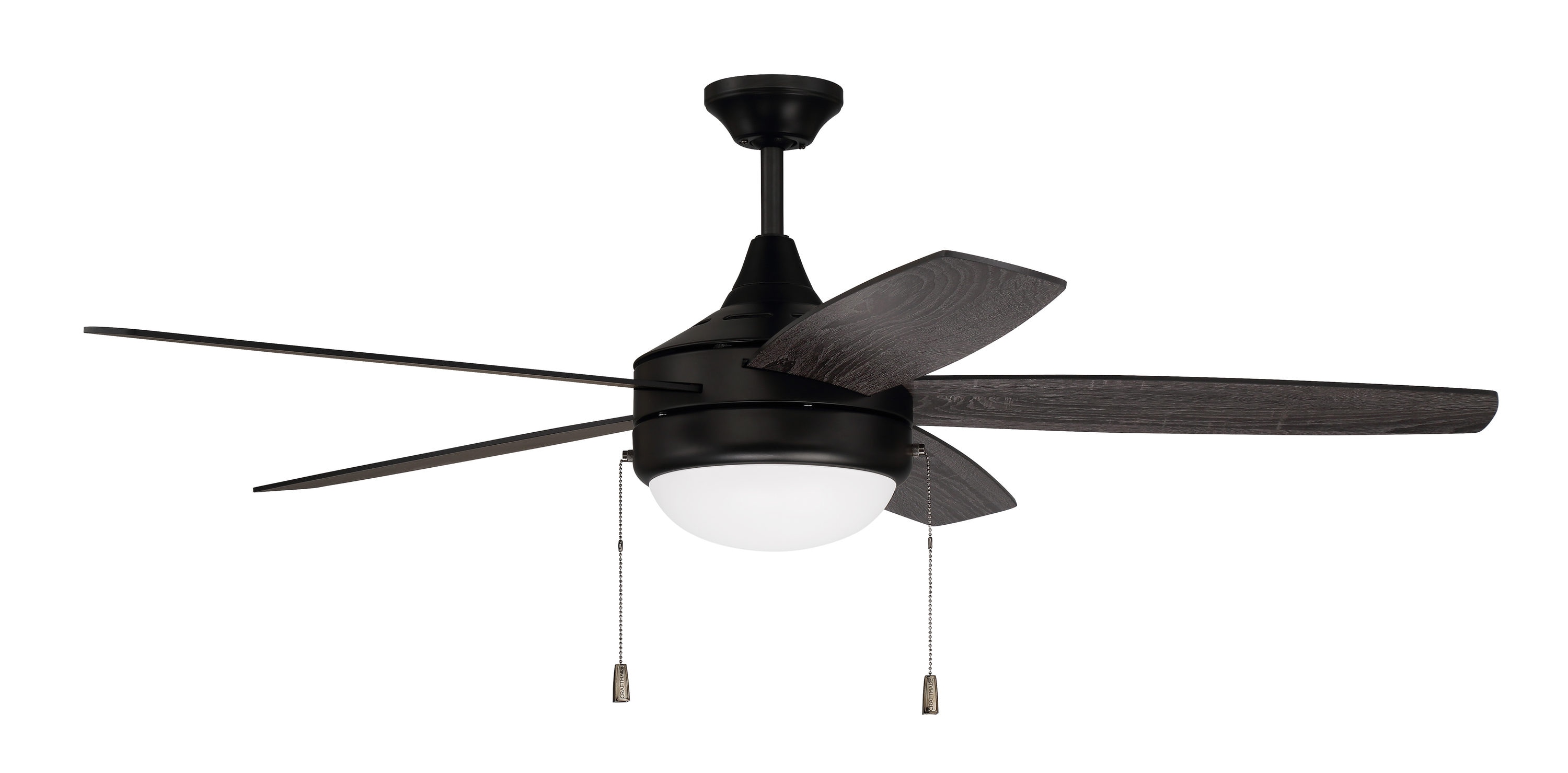 Craftmade PHA52FB5 Phaze 52-in Downrod or Flush Mount Flat Black with Flat Black/Greywood Blades Ceiling Fan With Light ( 5 -Blade )
