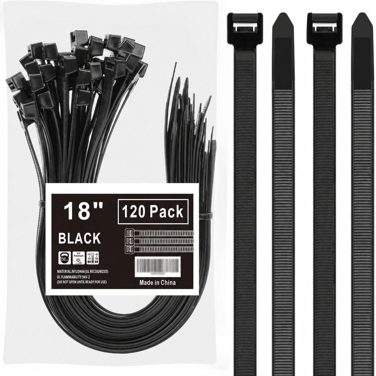 Ahfiwaso  120 pcs 18 inch black heavy duty zip ties large plastic cable ties wide self locking strong wire wraps for indoor outdoor use